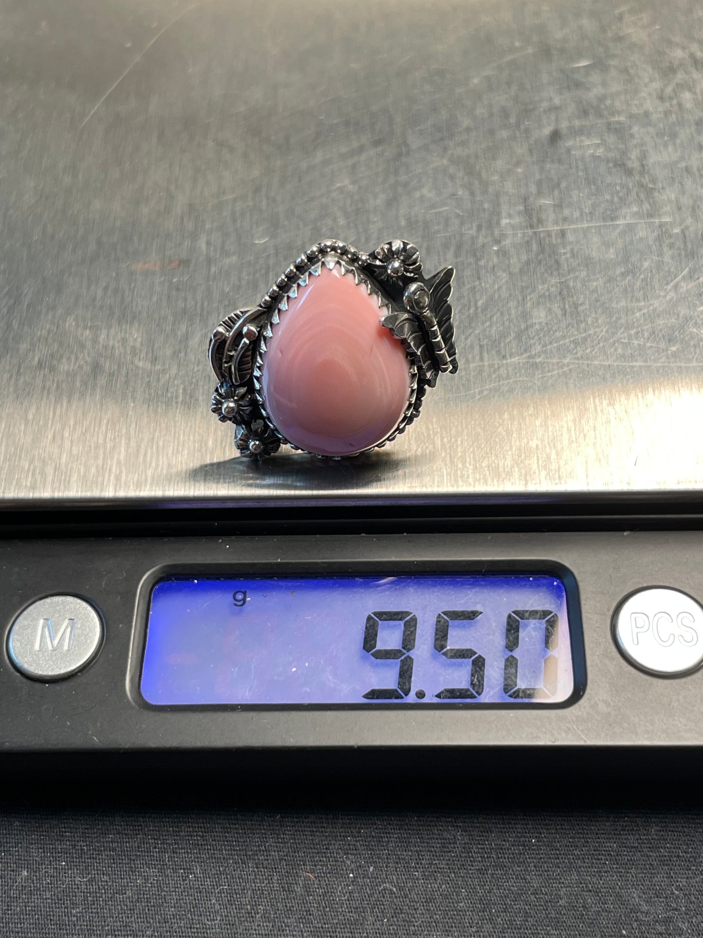 Pink Conch Tear Drop Ring Size 4 | 925 Sterling Silver D182