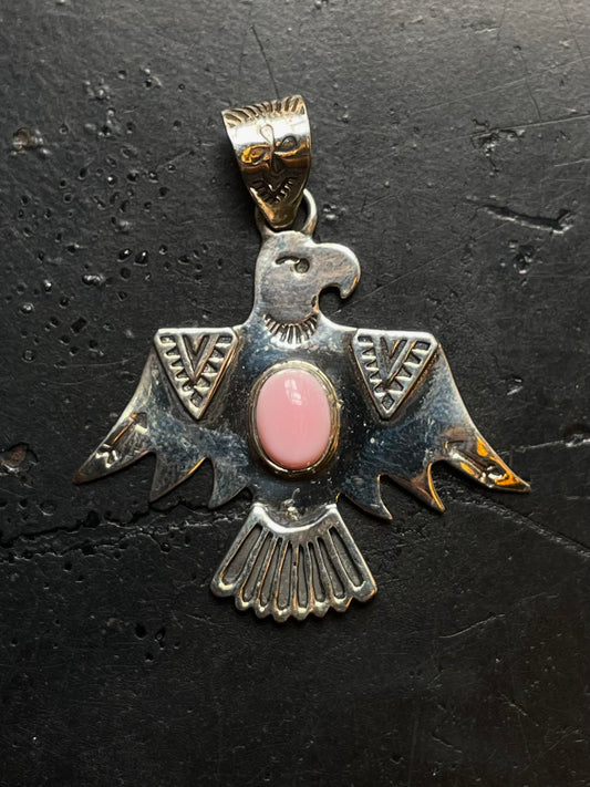 Pink Conch Thunderbird Pendant | 925 Sterling Silver E504