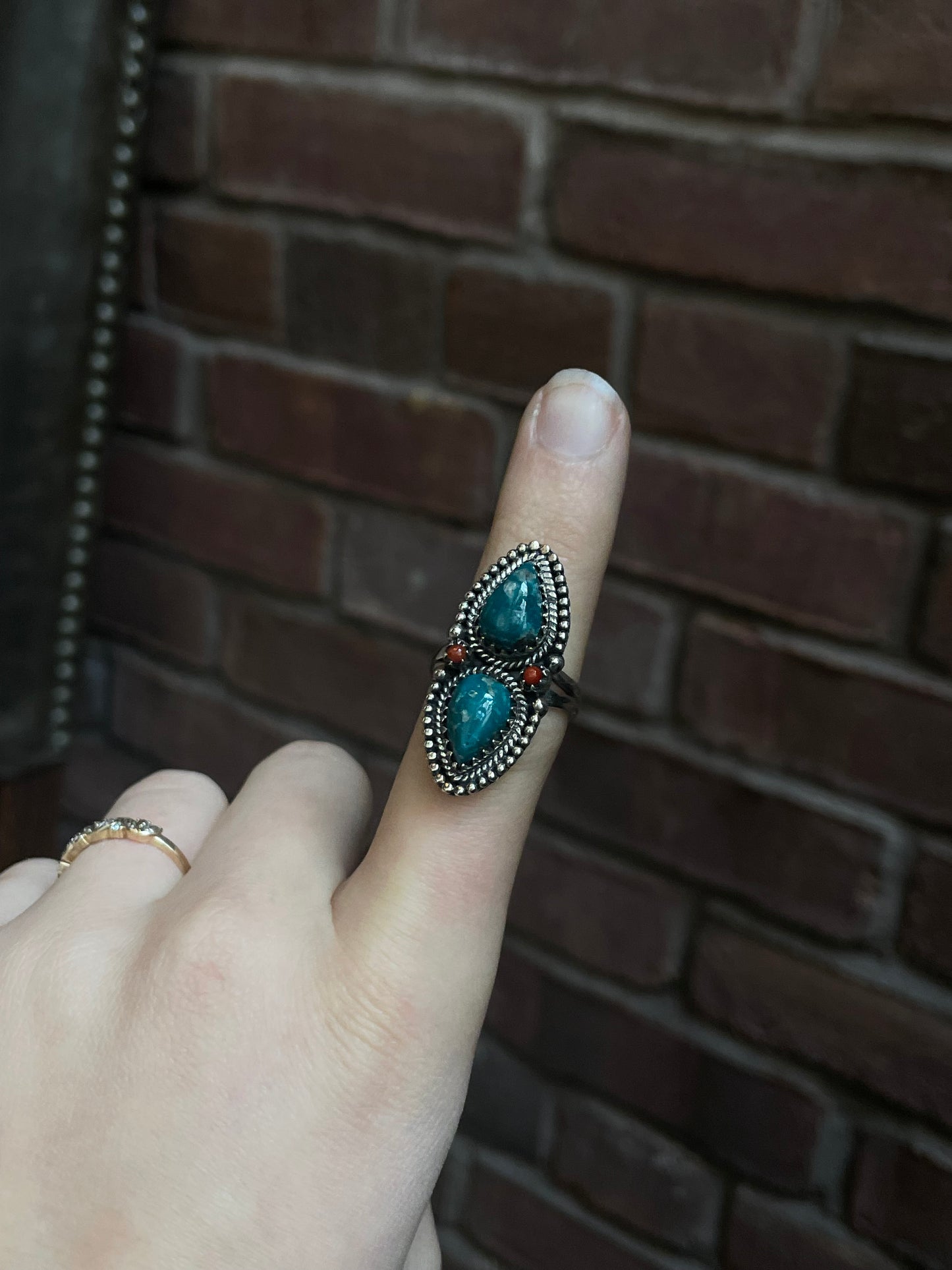 Kingman Turquoise & Coral Ring Size 8.5 | 925 Sterling Silver Southwest E208