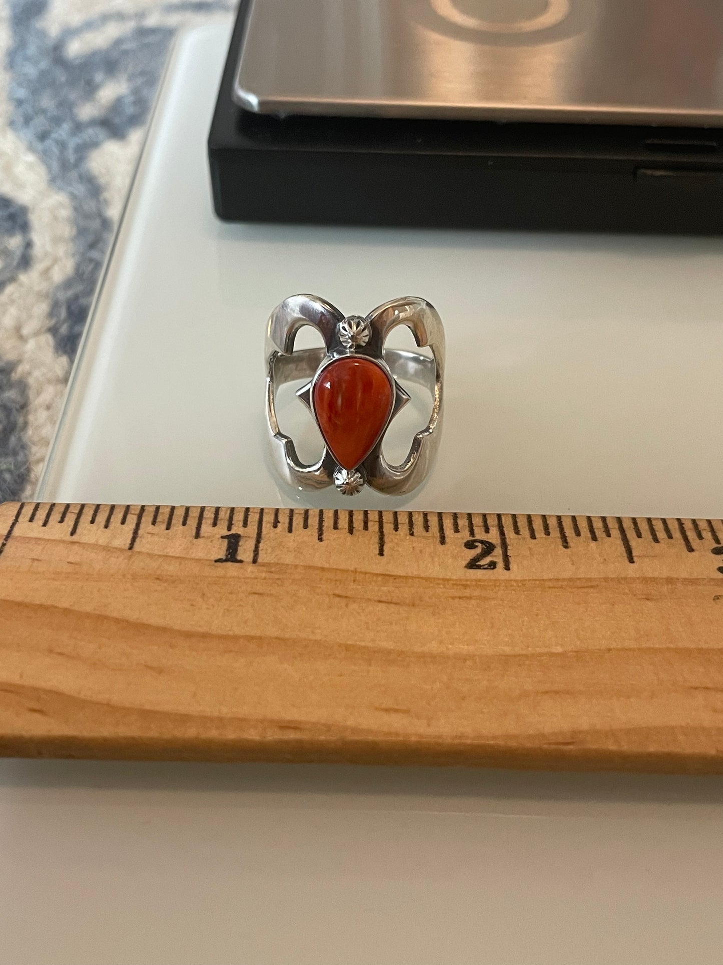 Spiny Oyster Tear Drop Ring Size 8.5 | 925 Sterling Silver G194