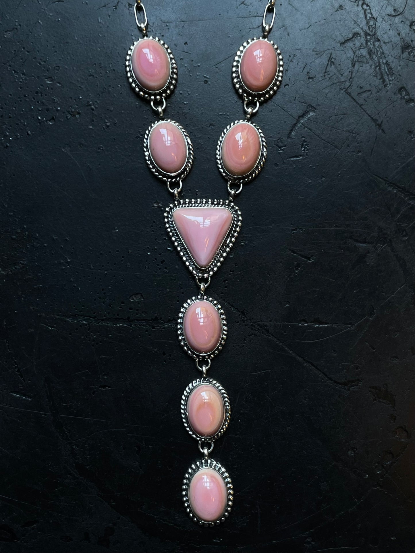 Pink Conch Lariat Necklace | 925 Sterling Silver E340