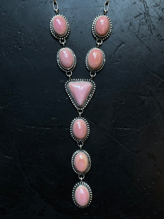 Pink Conch Lariat Necklace | 925 Sterling Silver E340