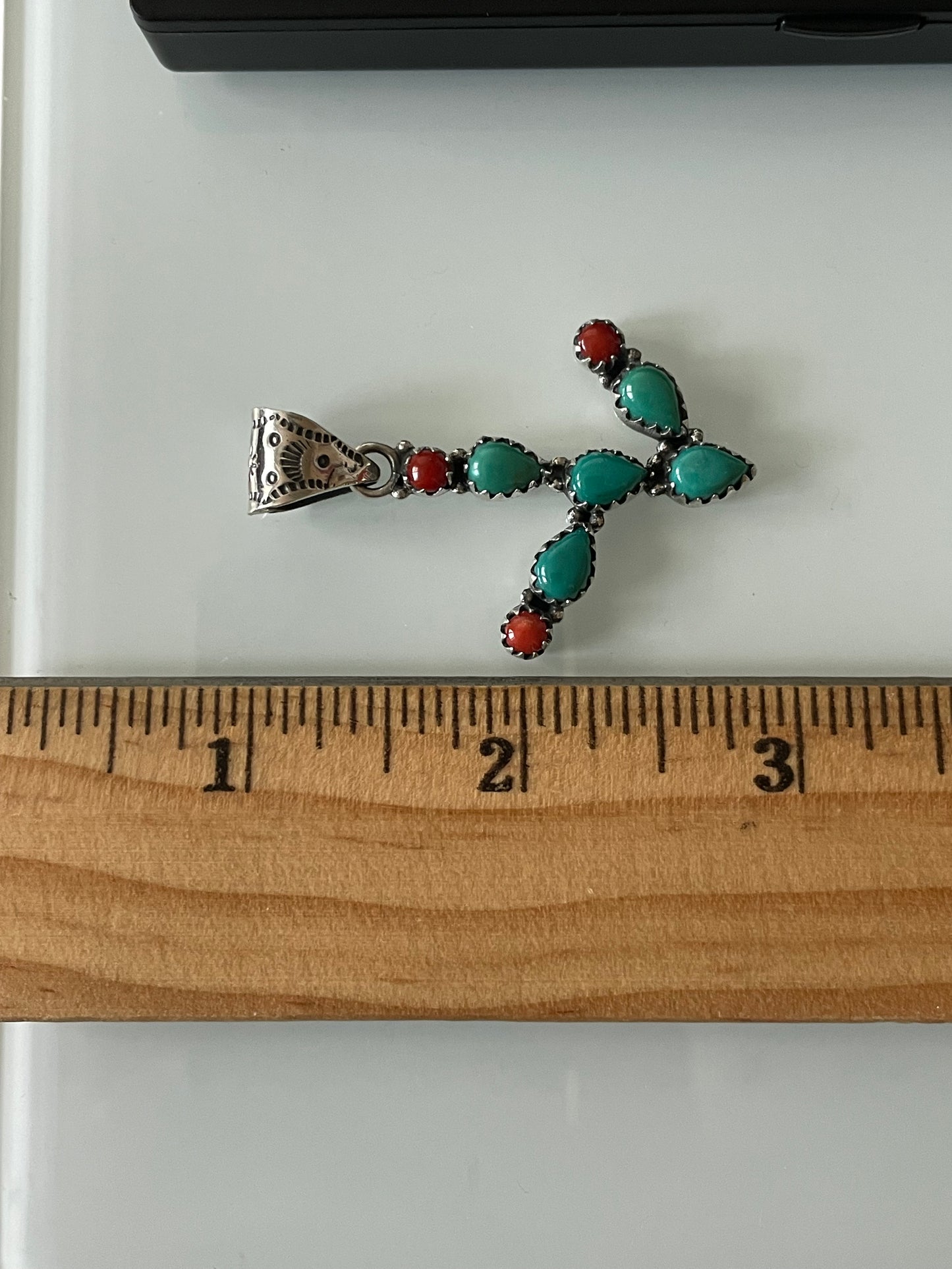 Turquoise Coral Cactus Pendant | 925 Sterling Silver E520