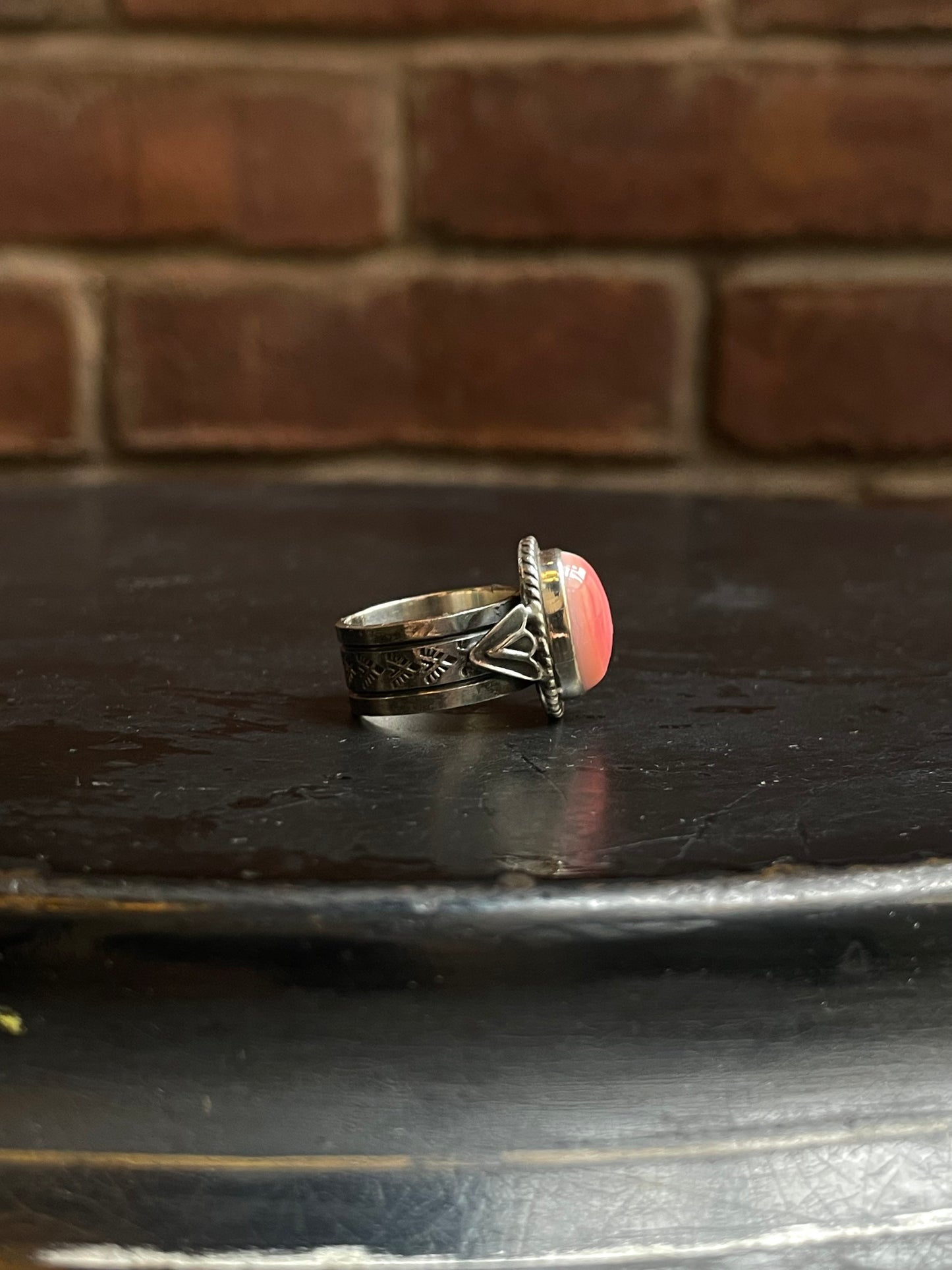 Pink Conch Rope Ring Size 6 | 925 Sterling Silver Southwest E135
