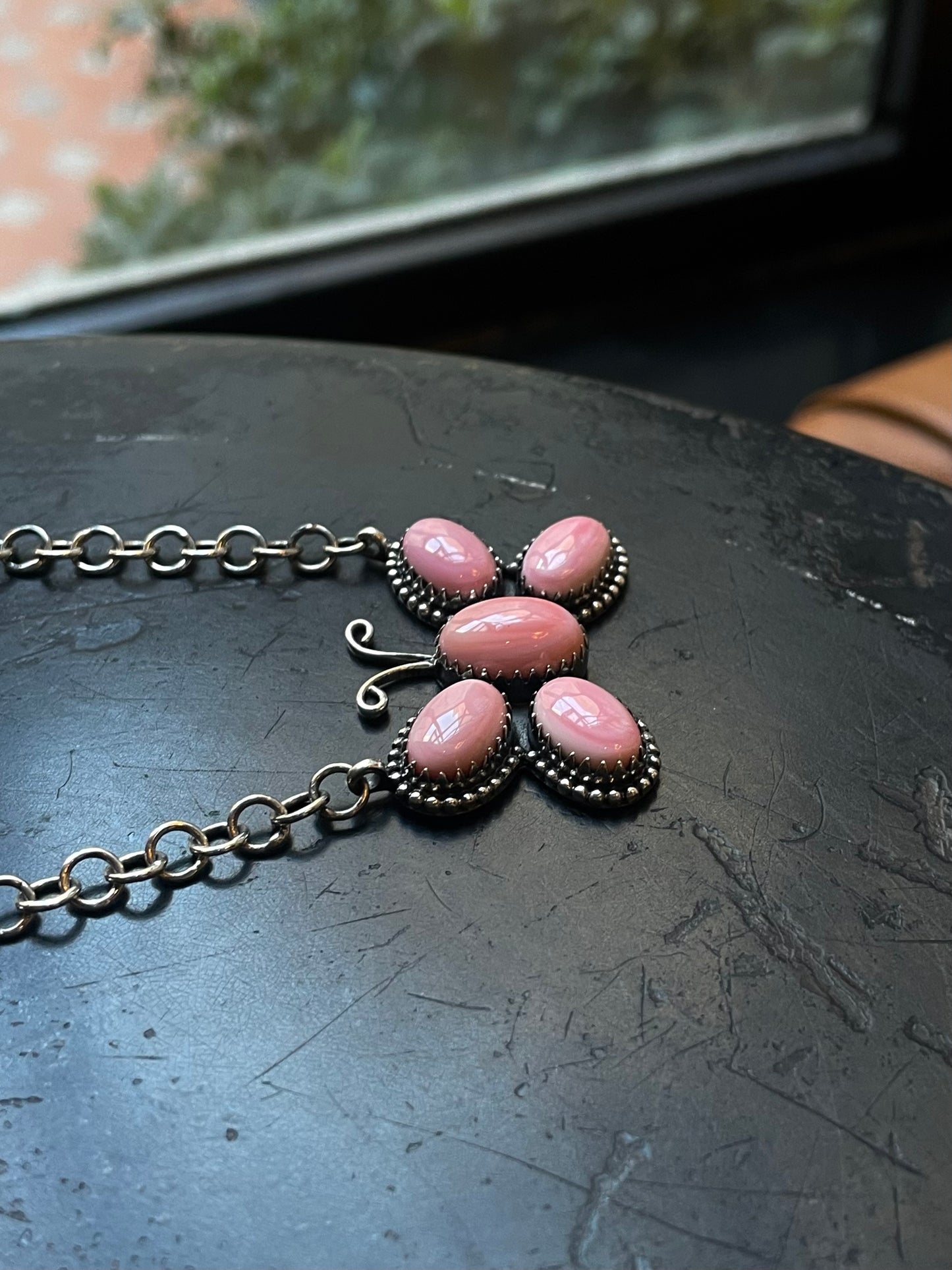 Pink Conch Butterfly Necklace | Cluster Pendant | 925 Silver E572