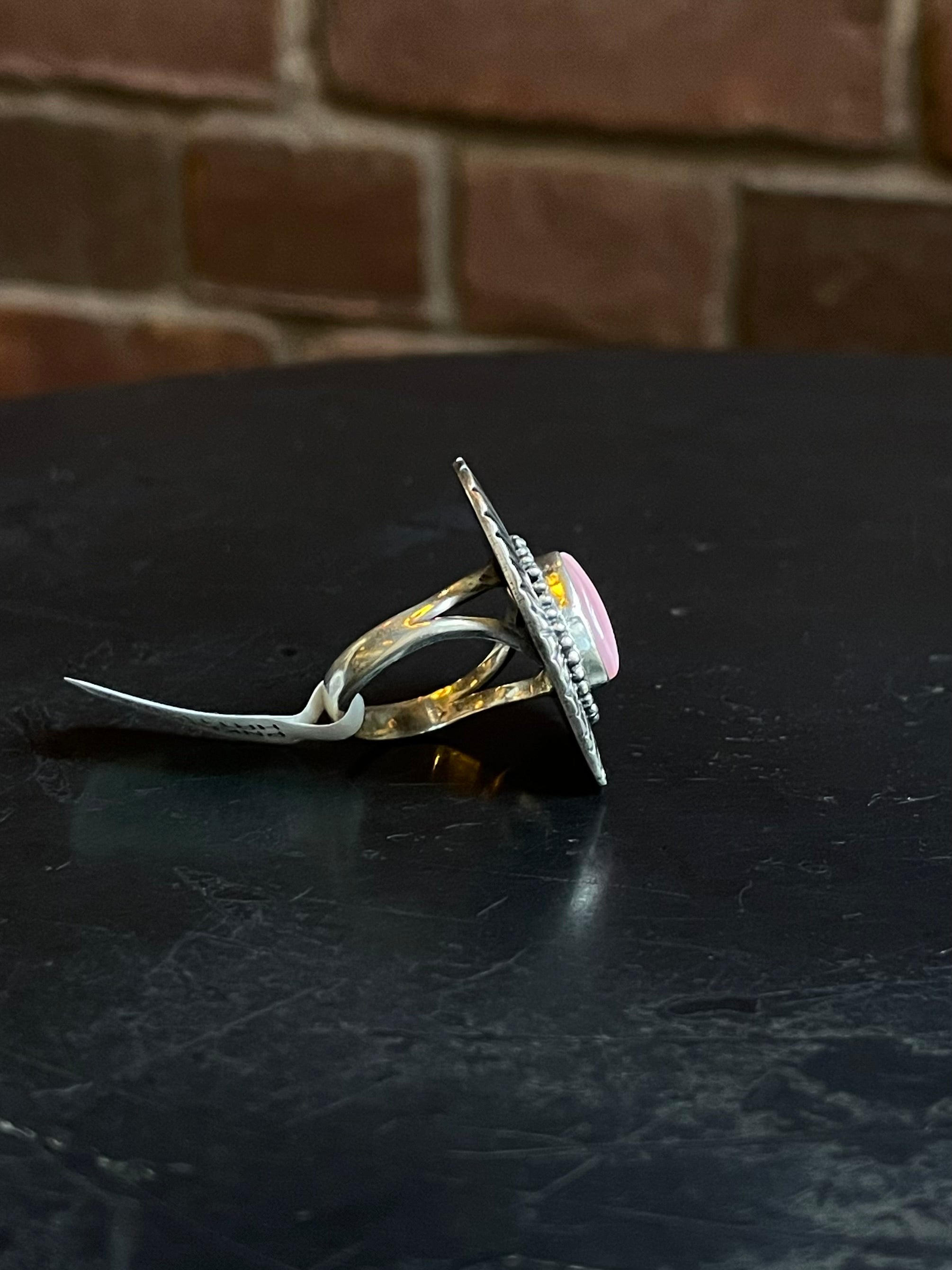 Pink Conch Heart Ring | Sterling Silver | Size 7 | A341