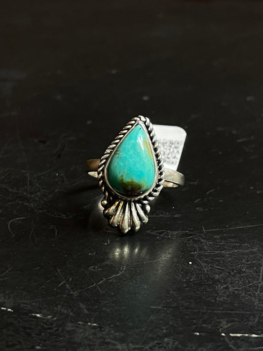 Kingman Turquoise Teardrop Ring | Sterling Silver | Size 8 | A746