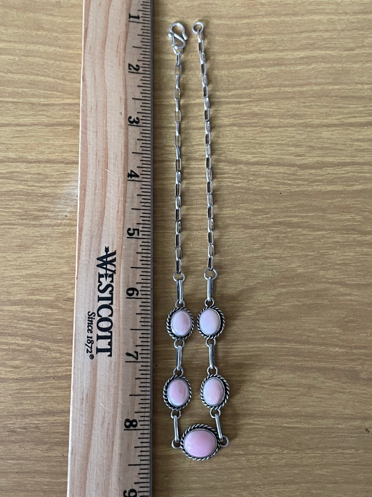 Pink Conch Necklace | Graduated Oval Stations | 925 Silver E583