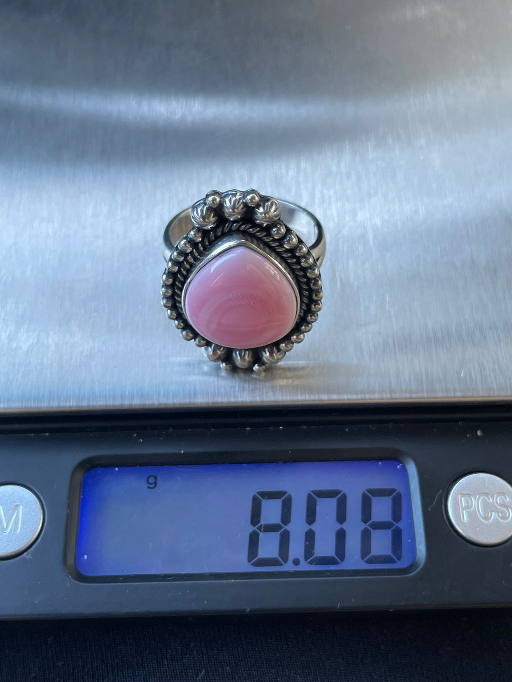 Pink Conch Teardrop Ring Size 9 | 925 Sterling Silver Southwest D108