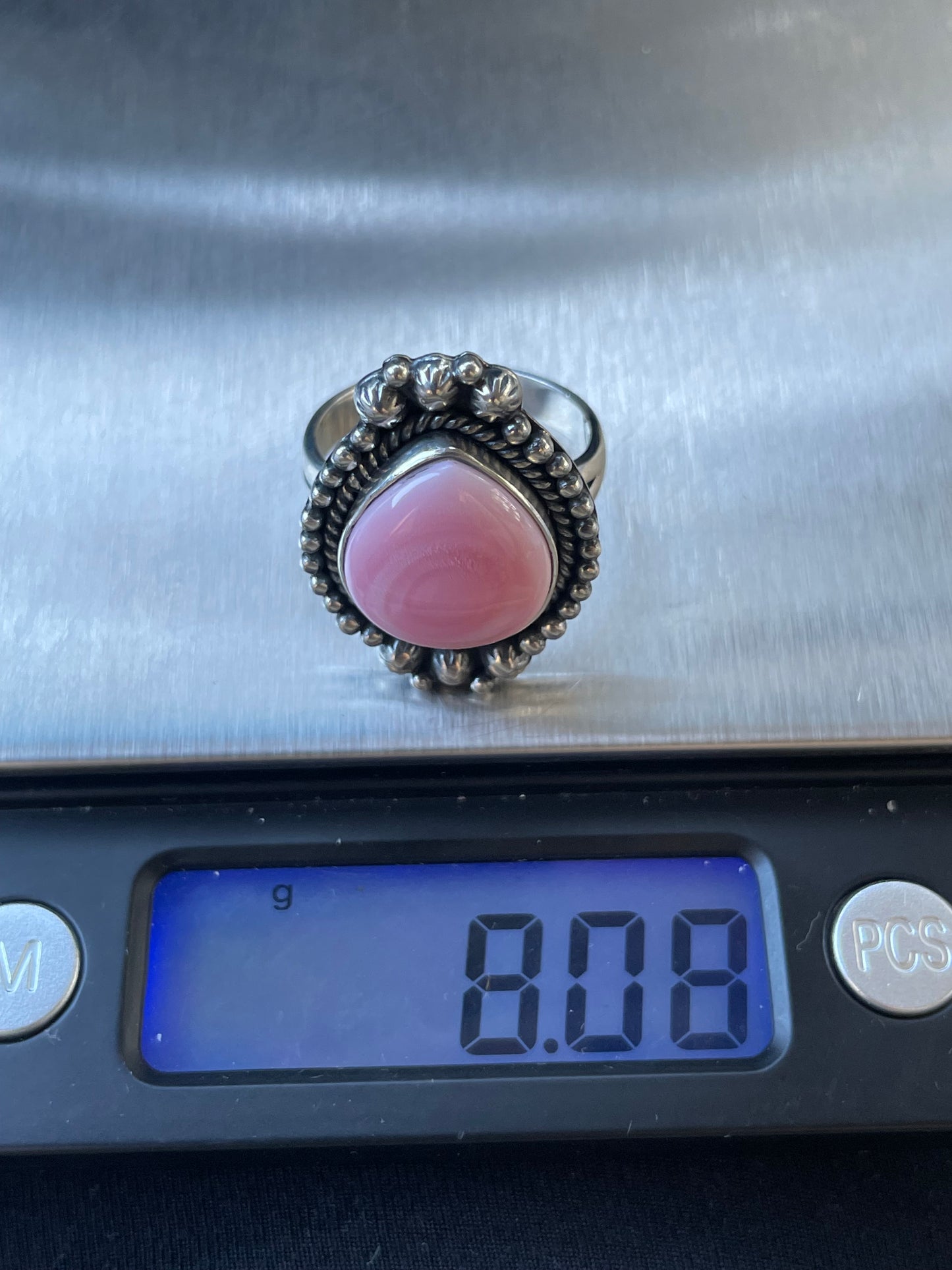 Pink Conch Teardrop Ring Size 9 | 925 Sterling Silver Southwest D108