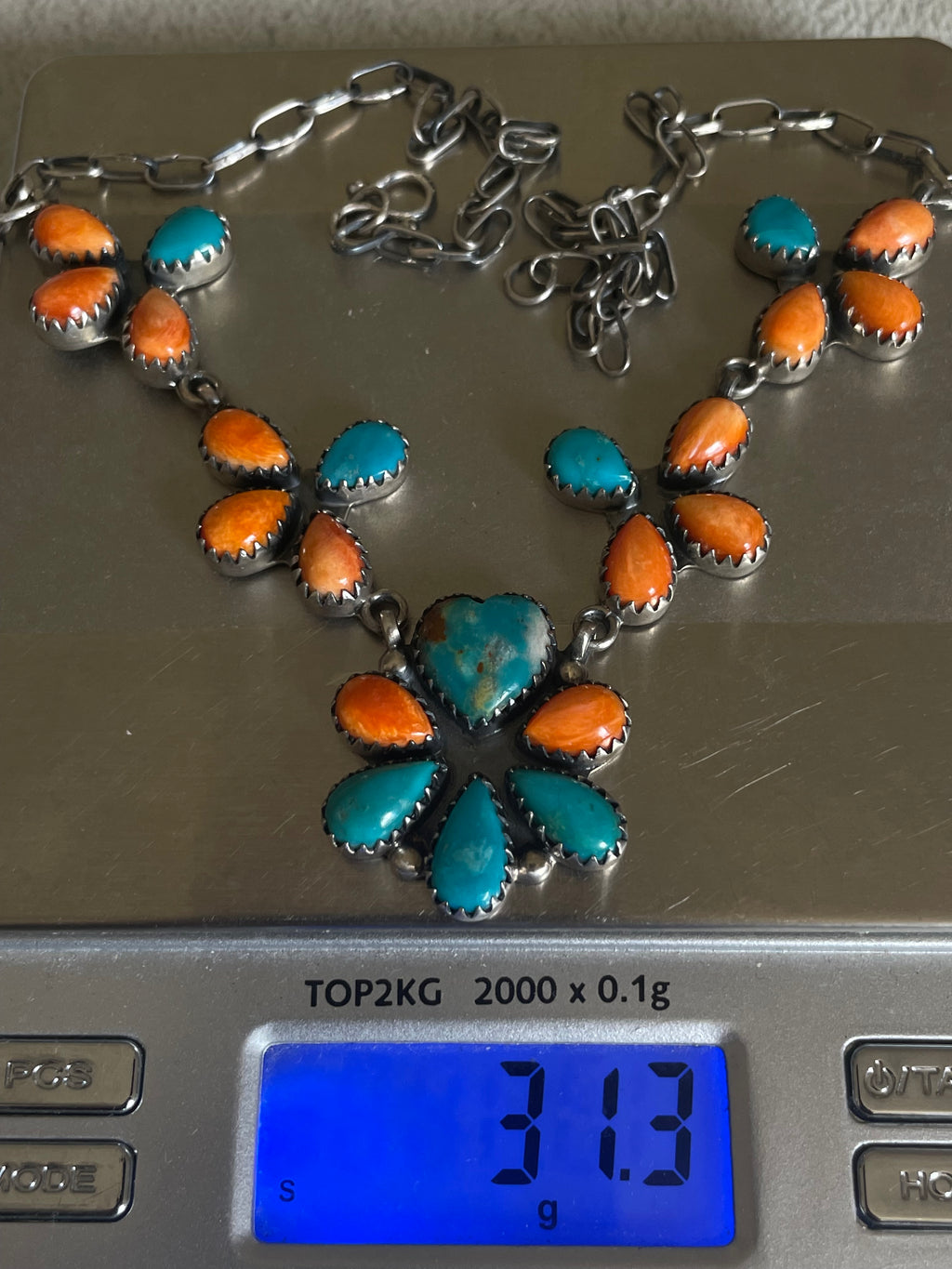 Turquoise & Spiny Oyster Floral Necklace | 925 Sterling Silver D251