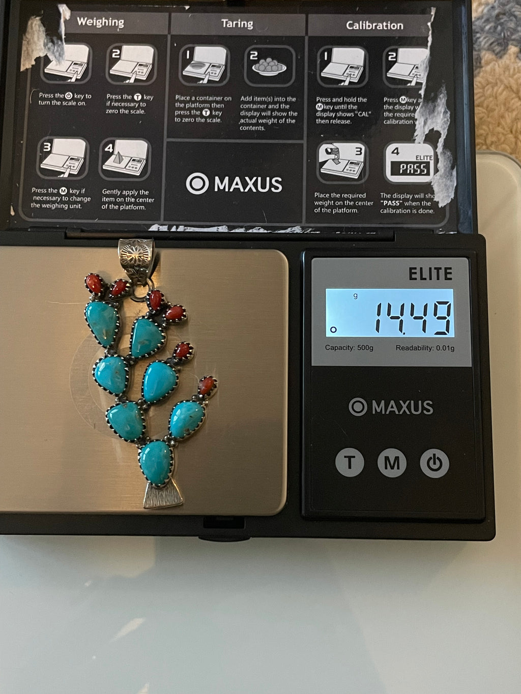 Turquoise Coral Cactus Pendant | 925 Sterling Silver E515