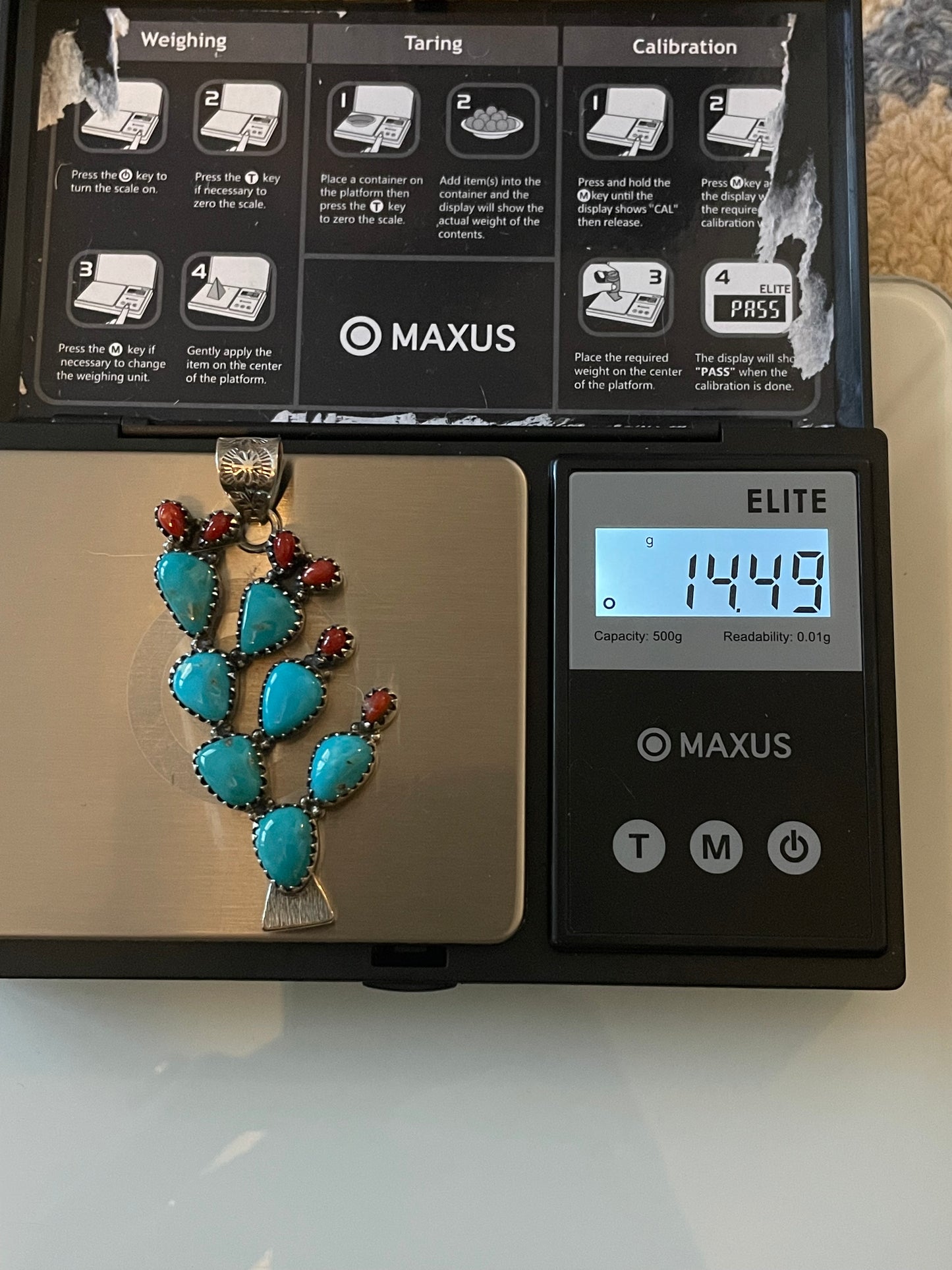 Turquoise Coral Cactus Pendant | 925 Sterling Silver E515
