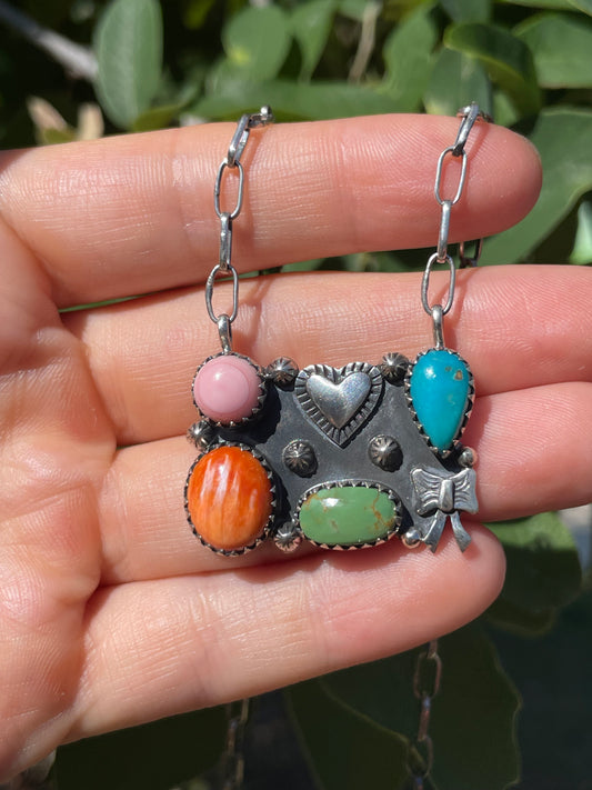 Multi Stone Heart Necklace | 925 Sterling Silver D125