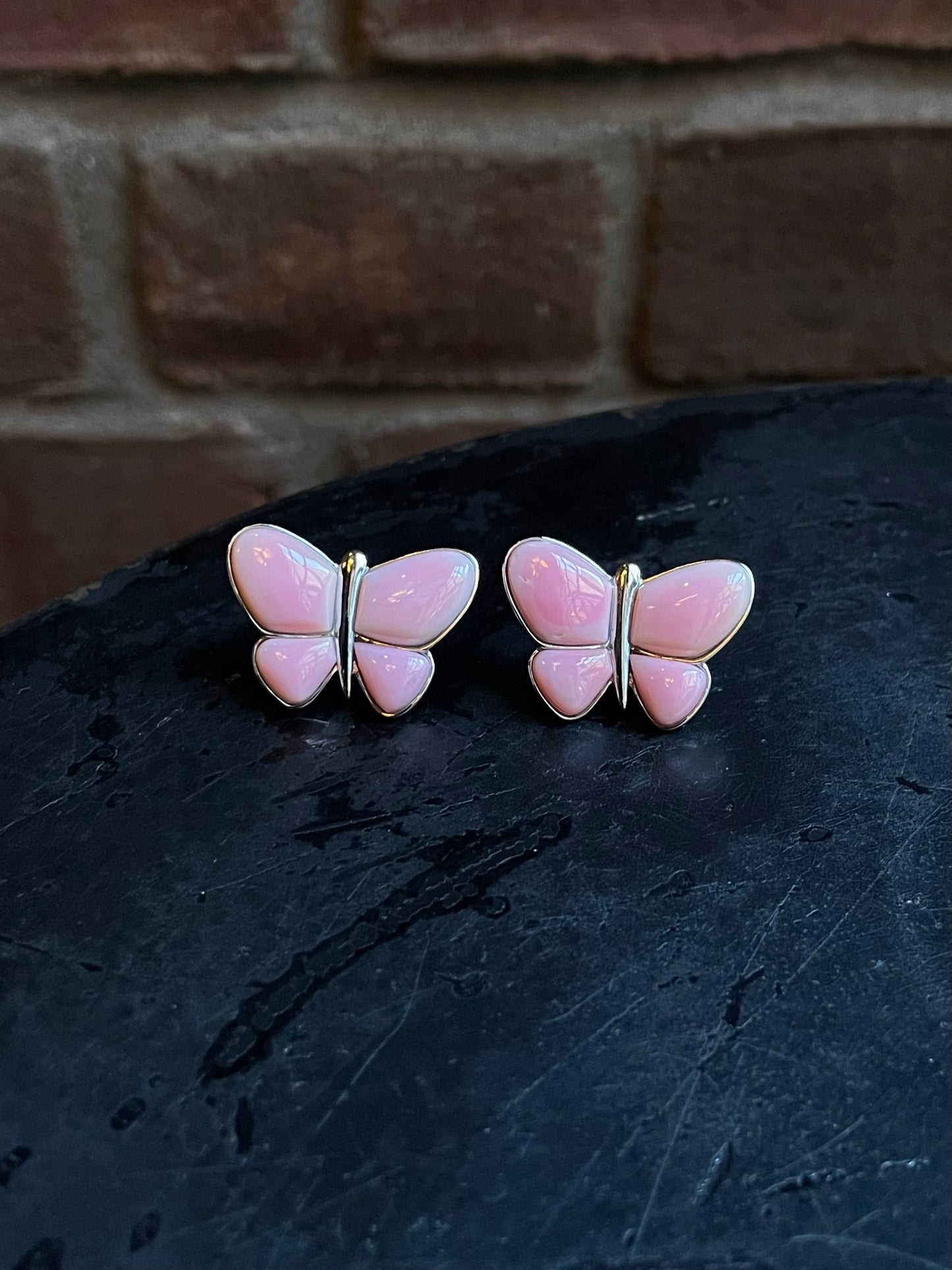 Pink Conch Butterfly Stud Earrings | 925 Sterling Silver E408