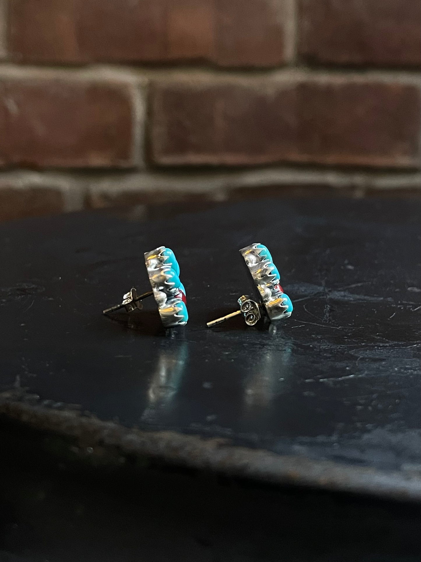 Turquoise Italian Coral Cluster Stud Earrings | Sterling Silver E650