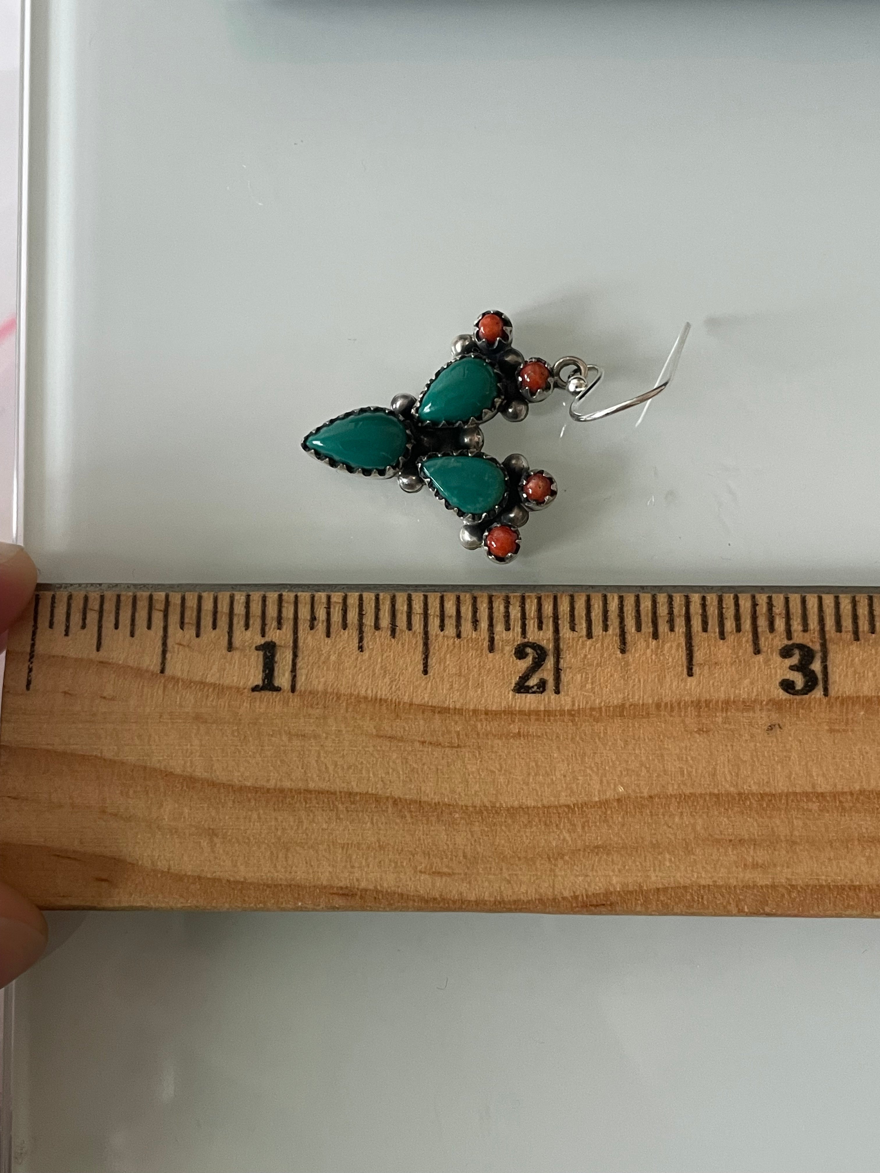 Turquoise Italian Coral Hook Earrings | Sterling Silver E651