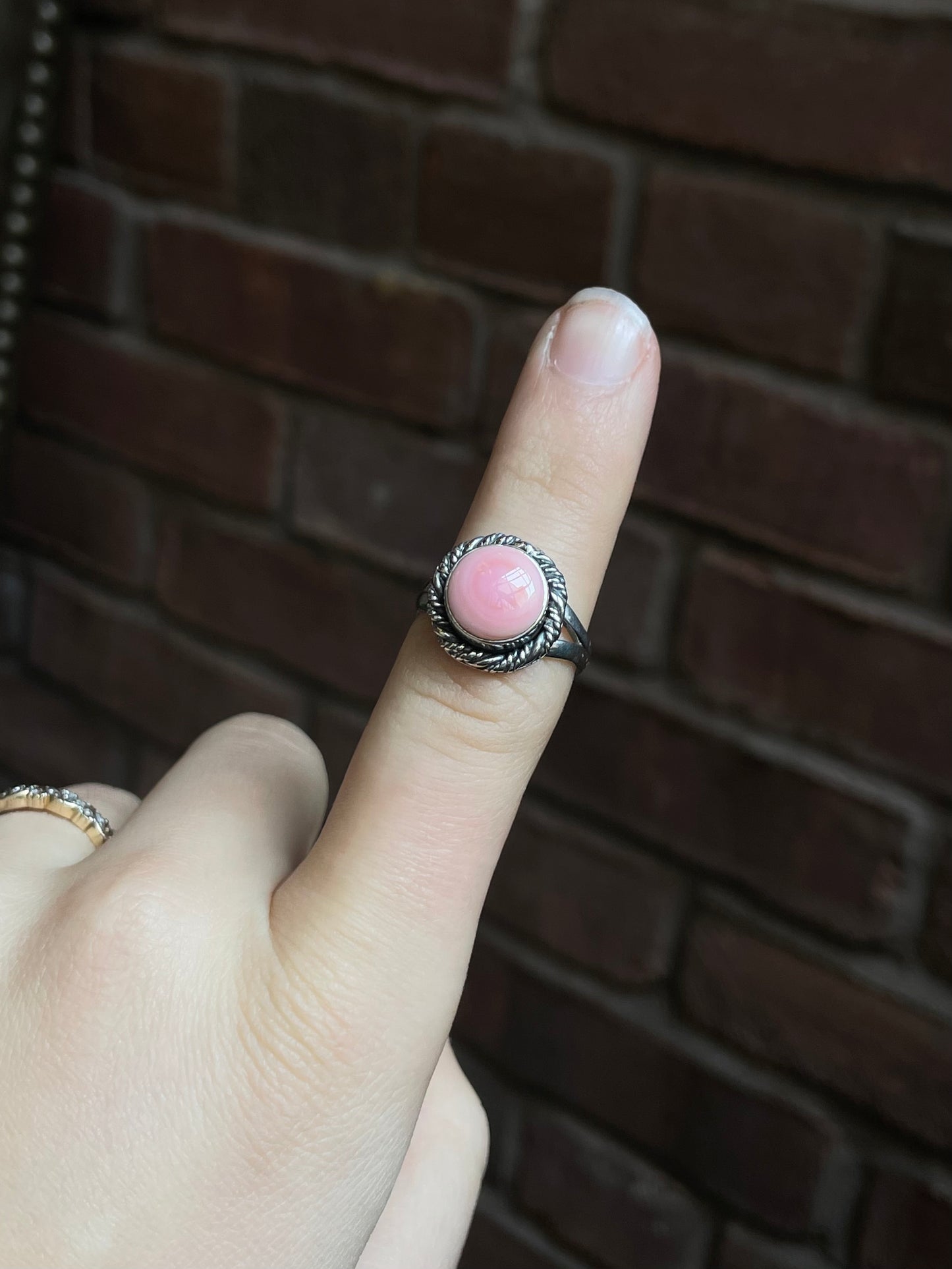 Pink Conch Rope Ring Size 8 | 925 Sterling Silver Southwest E132