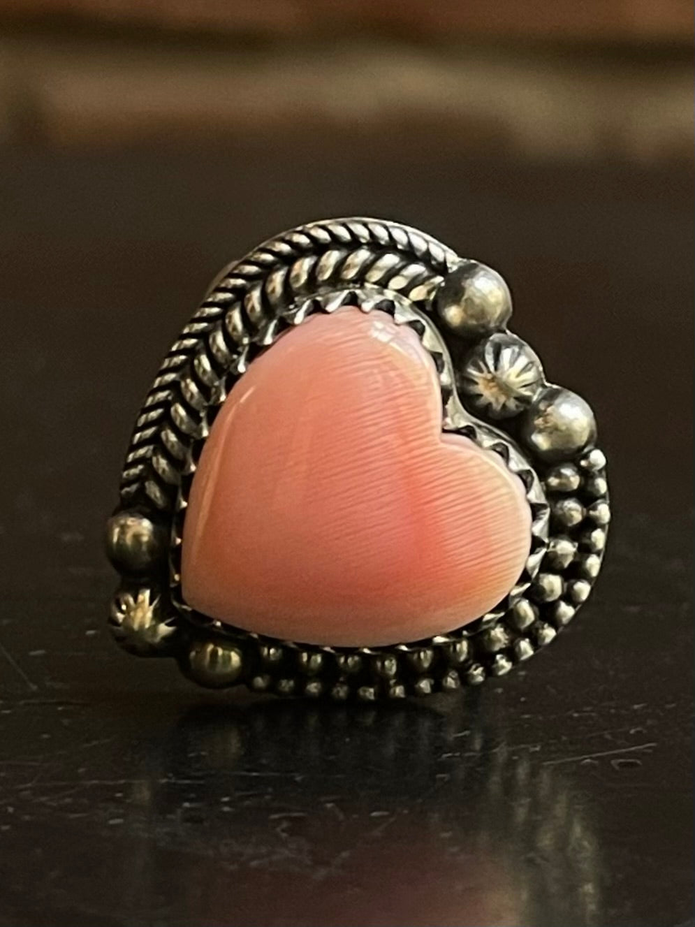 Pink Conch Heart Ring Size 7 | 925 Sterling Silver G107