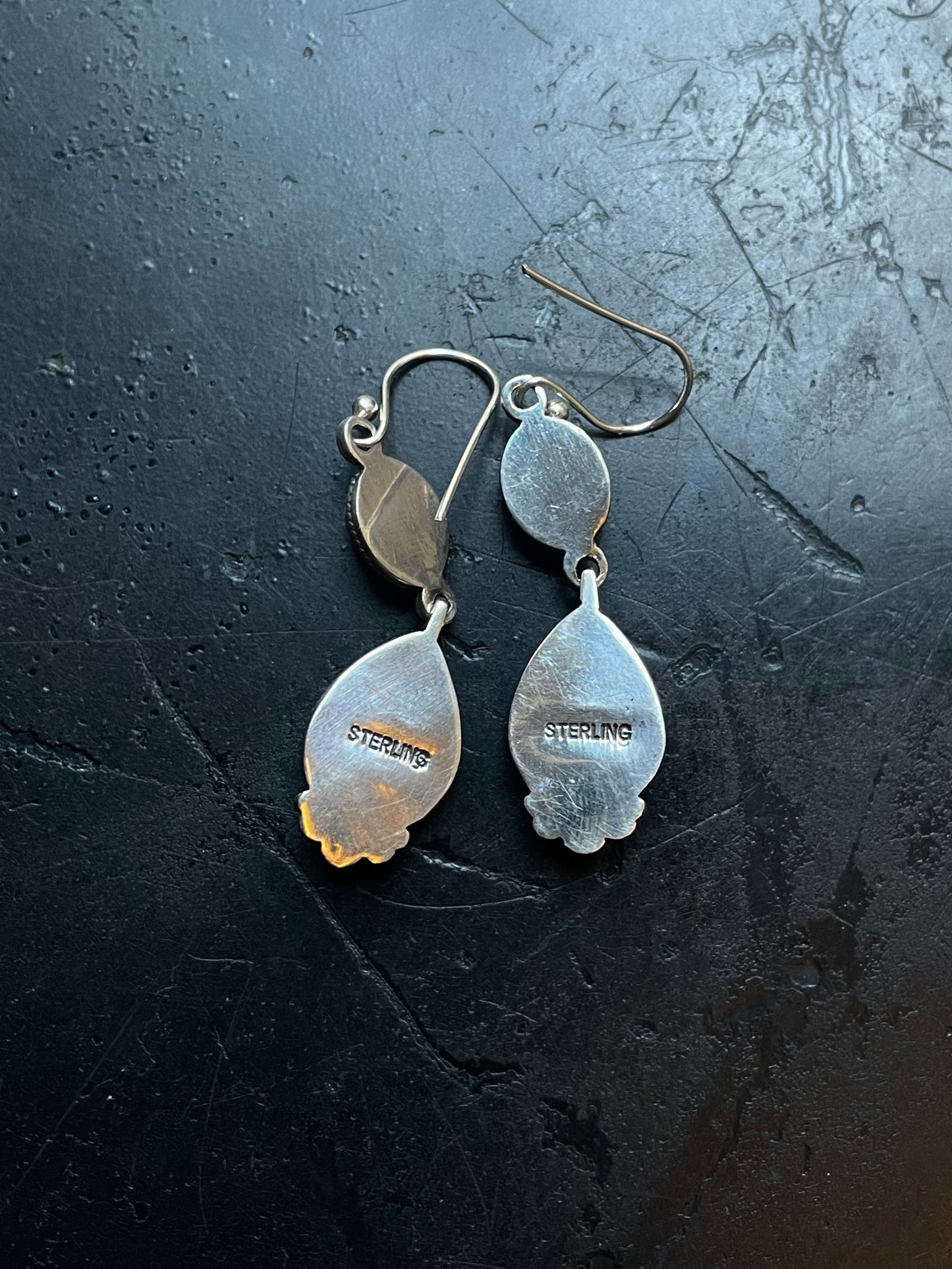 Pink Conch Kingman Turquoise Earrings | Teardrop Drop Hook E667