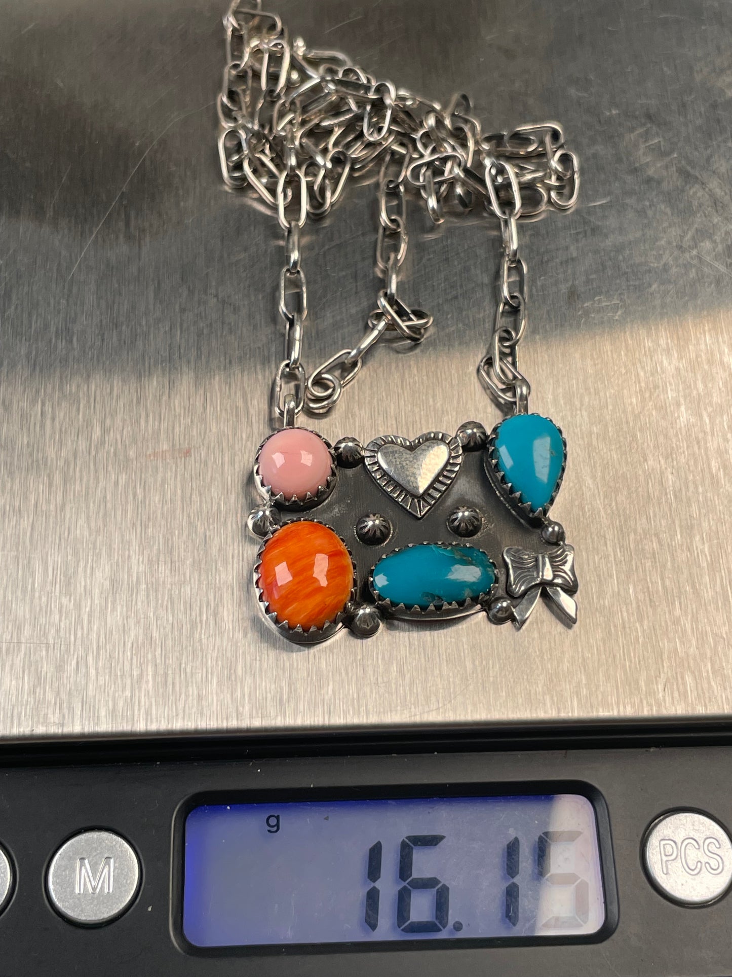 Pink Conch Spiny Turquoise Necklace | 925 Sterling Silver D129