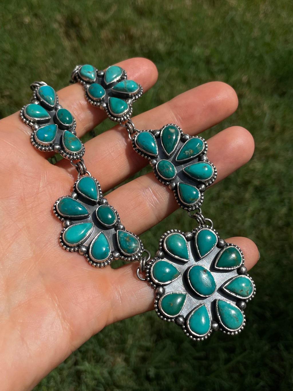 Turquoise Floral Cluster Necklace | 925 Sterling Silver D259