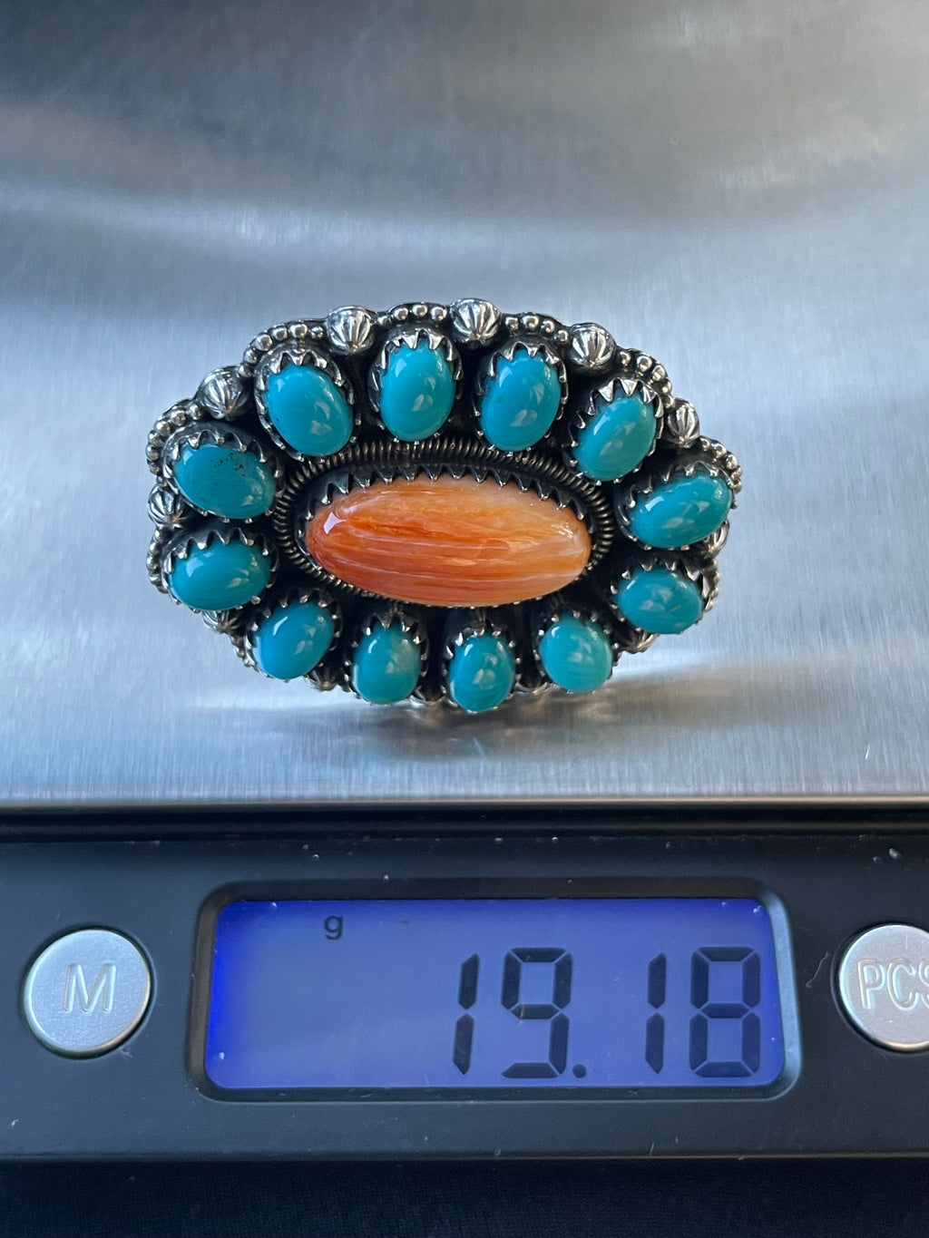 Spiny Oyster Kingman Turquoise Cluster Ring Size 6 | 925 Sterling Silver B999