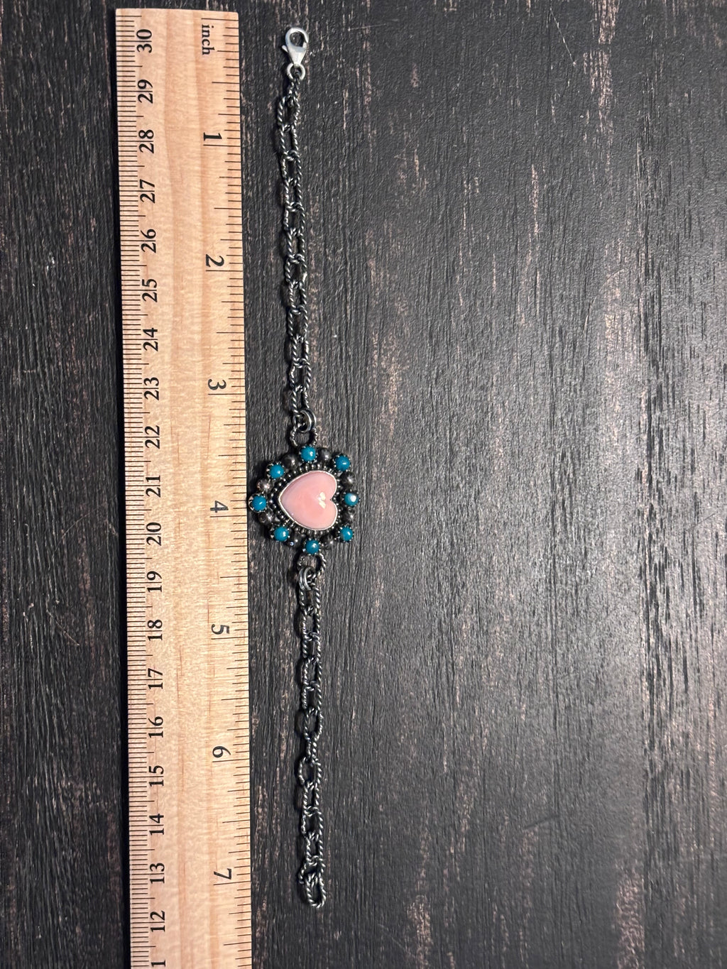 Pink Conch Heart Link Bracelet | 925 Sterling Silver Southwestern Style A001