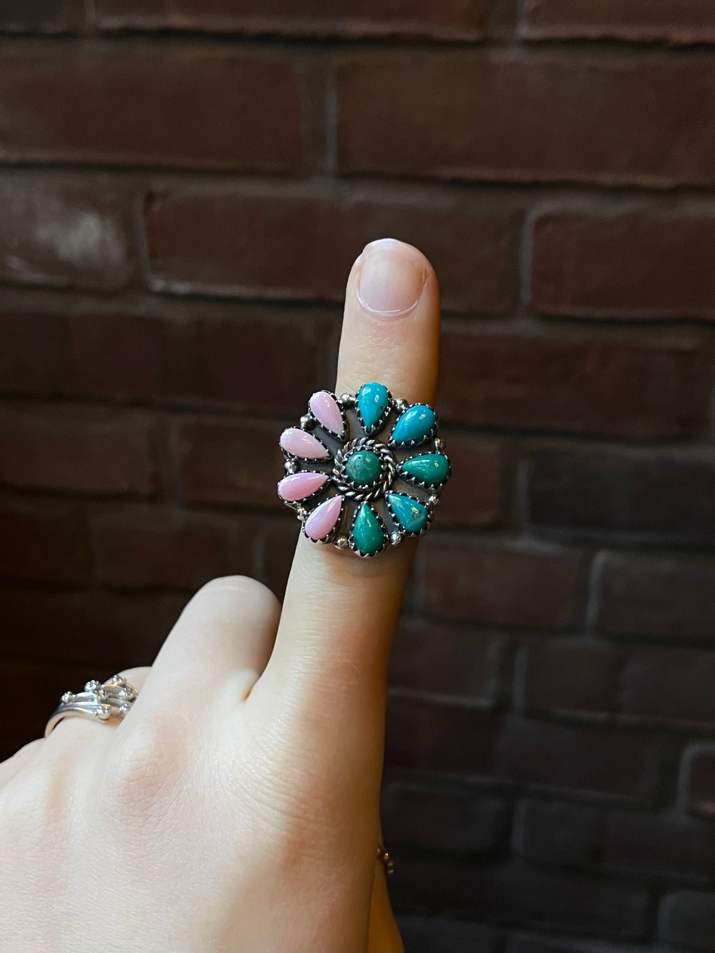 Kingman Turquoise Cluster Ring | Sterling Silver | Size 7 | A350