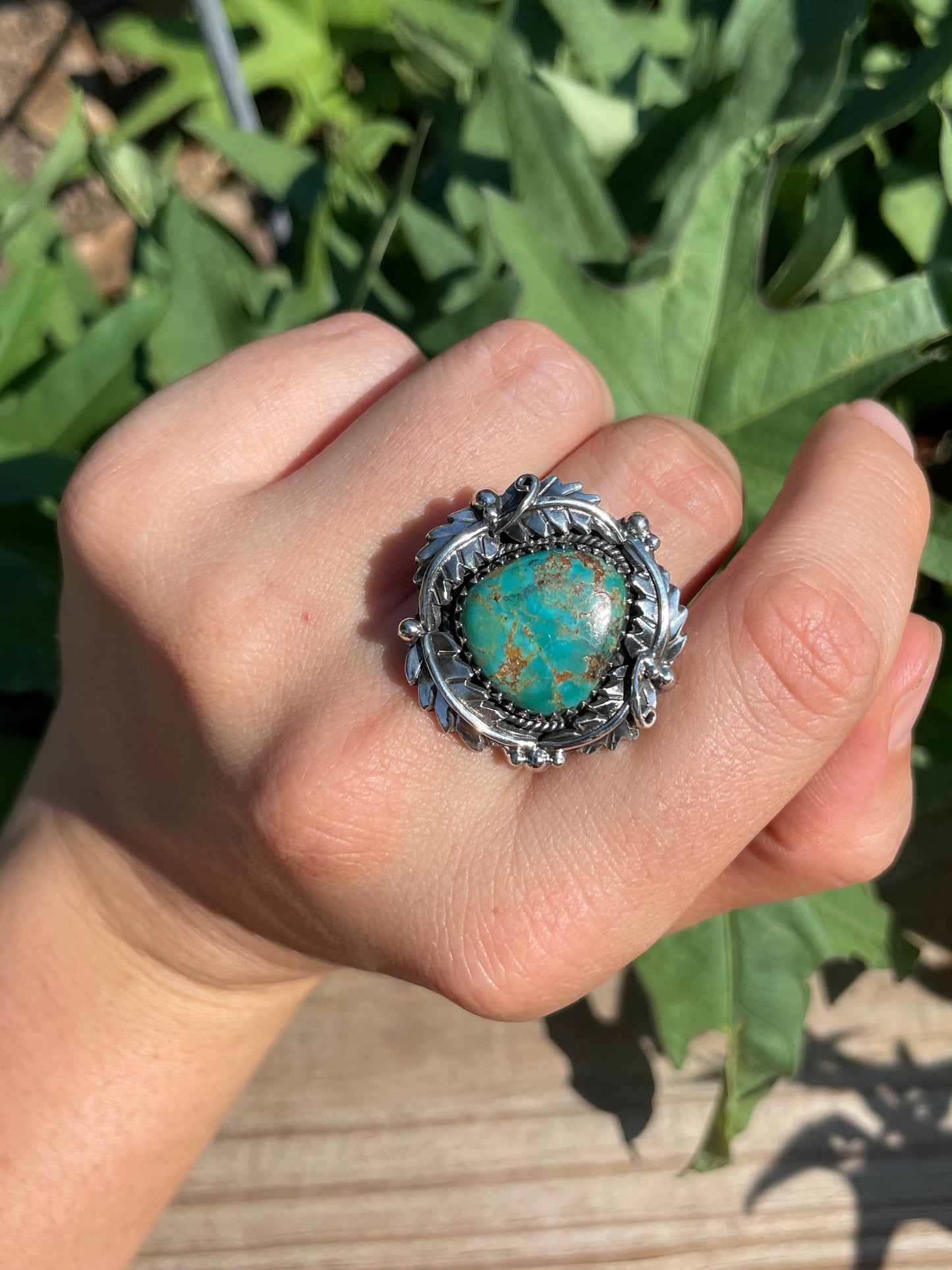 Turquoise Leaf Ring | Size 9 | 925 Sterling Silver B139