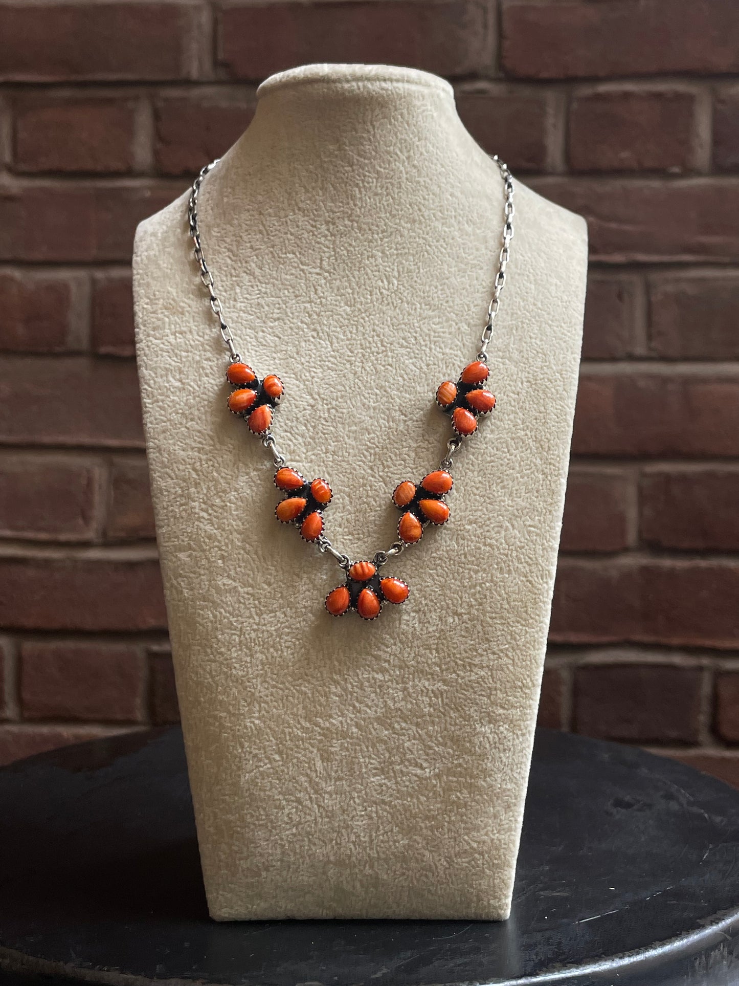 Spiny Oyster Cluster Necklace | Floral Station Design | 925 Silver E591