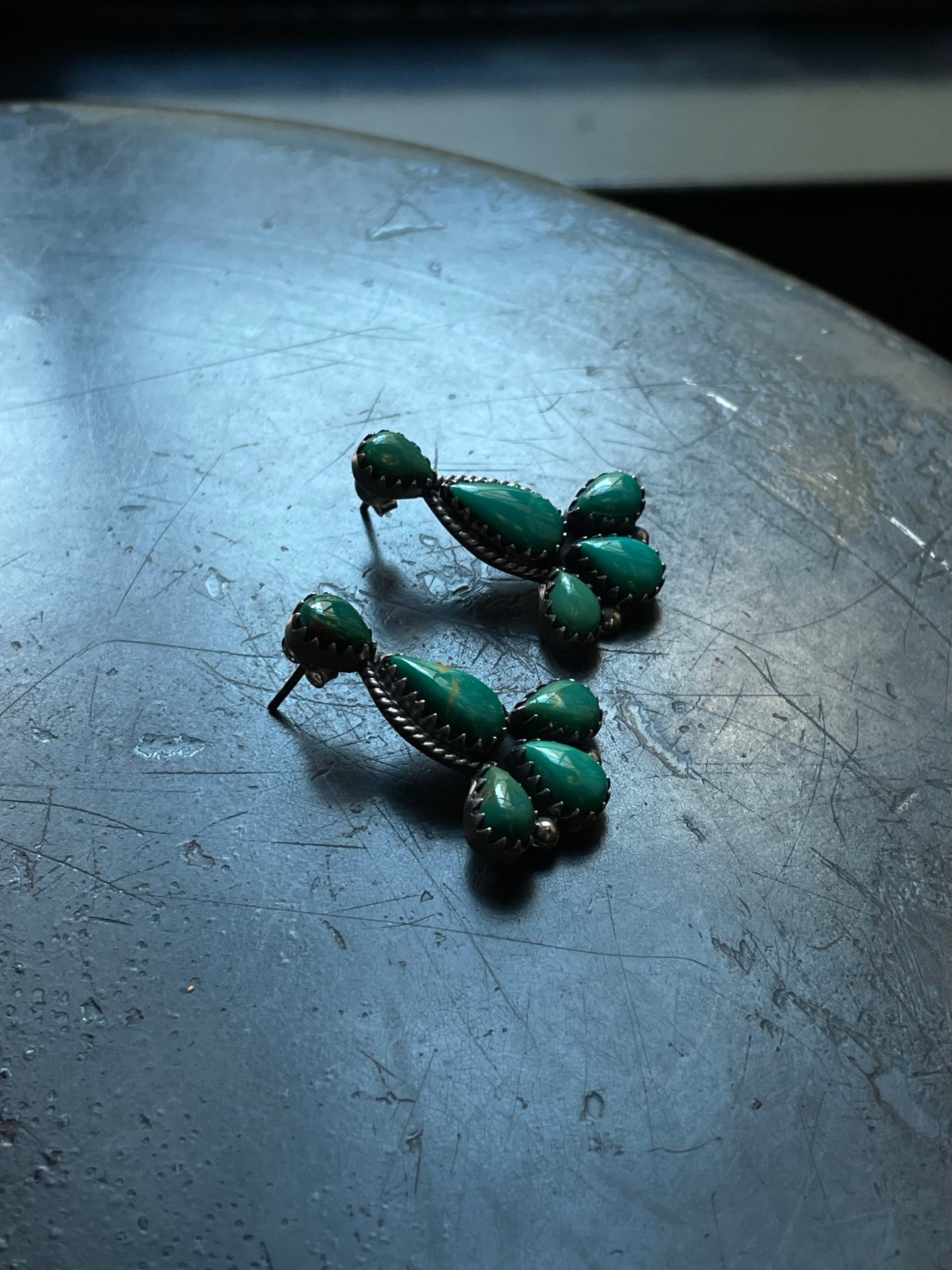 Kingman Turquoise Cluster Dangle Earrings | Sterling Silver E945