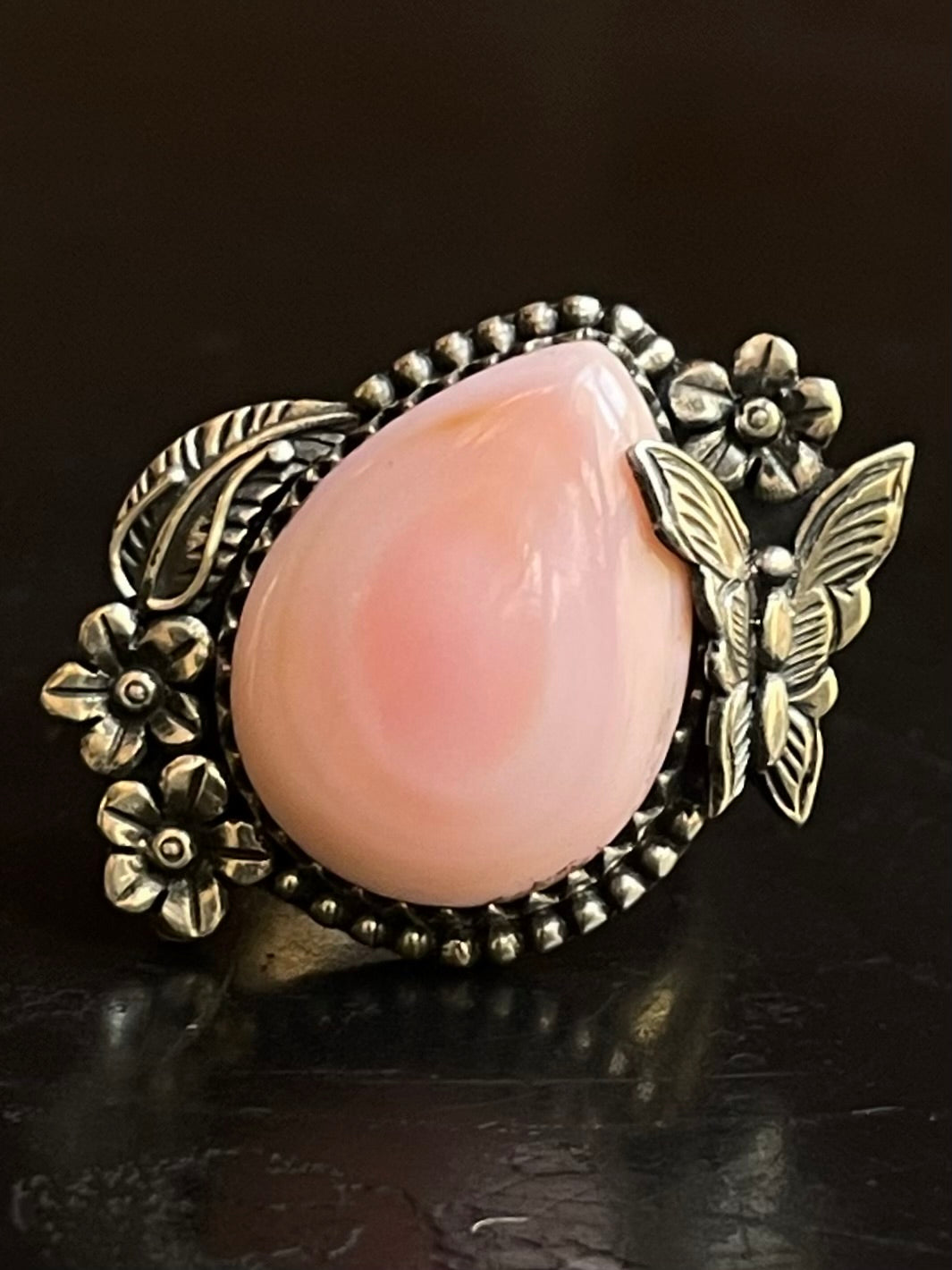Pink Conch Floral Ring Size 8 | 925 Sterling Silver G102