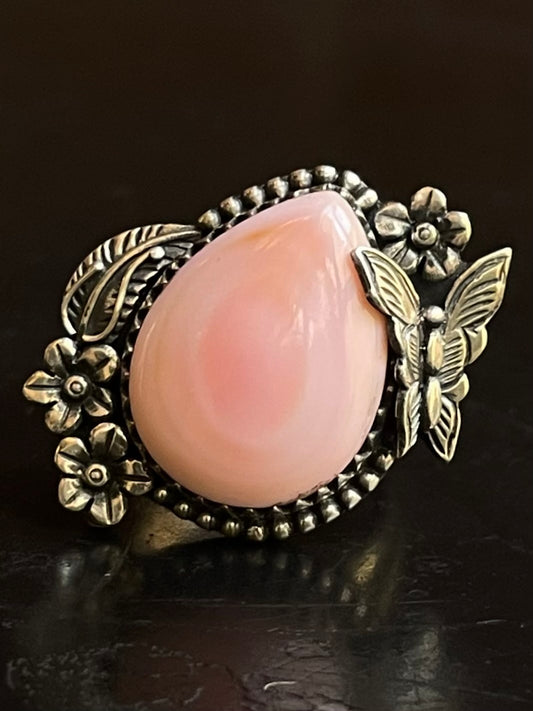 Pink Conch Floral Ring Size 8 | 925 Sterling Silver G102
