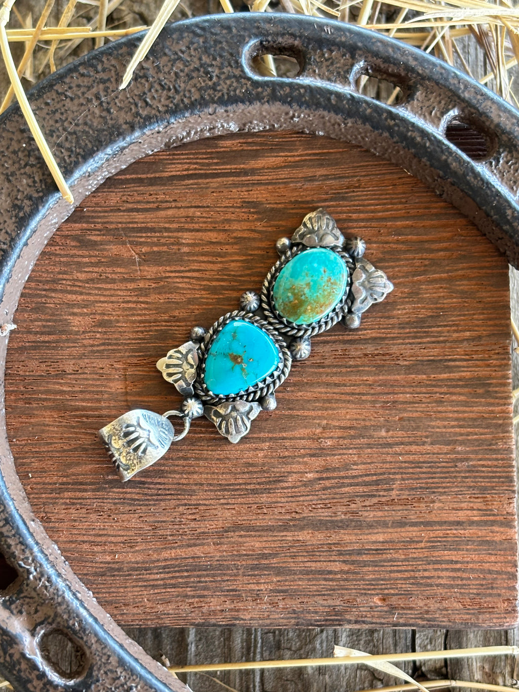 Turquoise Double Stone Pendant | 925 Sterling Silver Z13