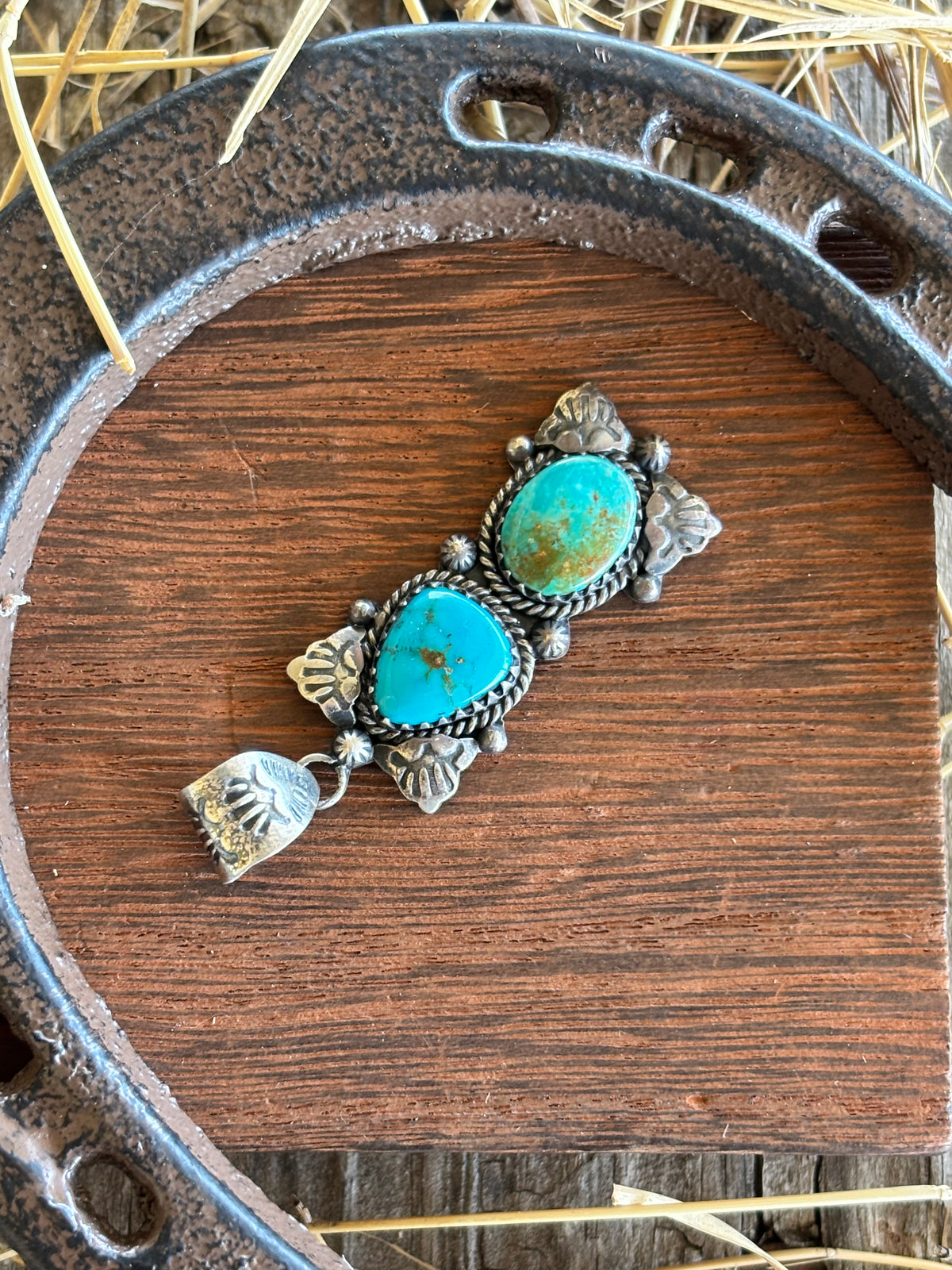 Turquoise Double Stone Pendant | 925 Sterling Silver Z13