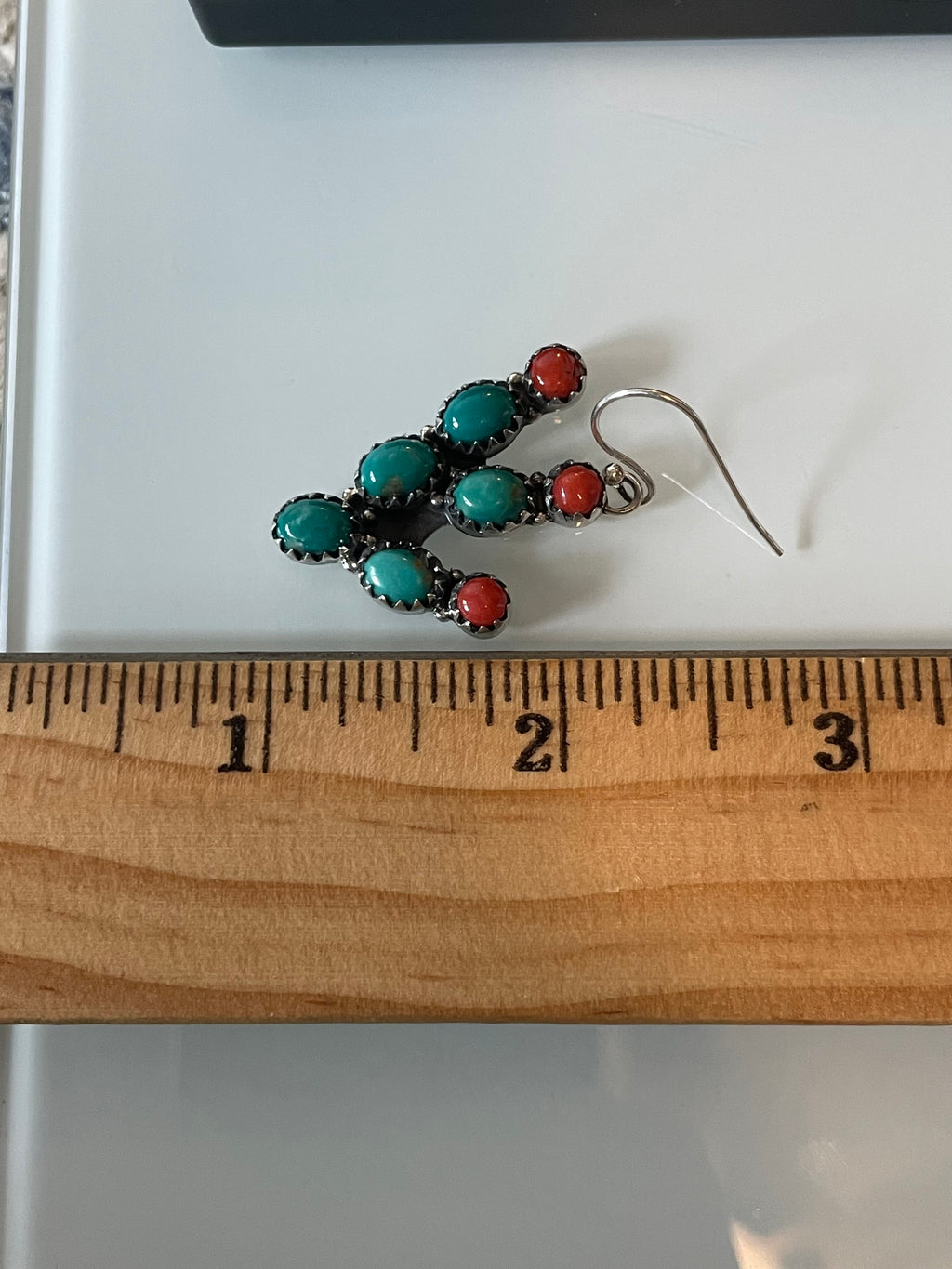 Kingman Turquoise & Italian Coral Prickly Pear Hook Earrings | 925 Sterling Silver G656