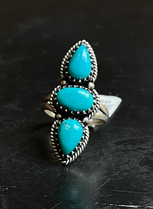 Kingman Turquoise 3 Stone Ring | Sterling Silver | Size 7 | A416