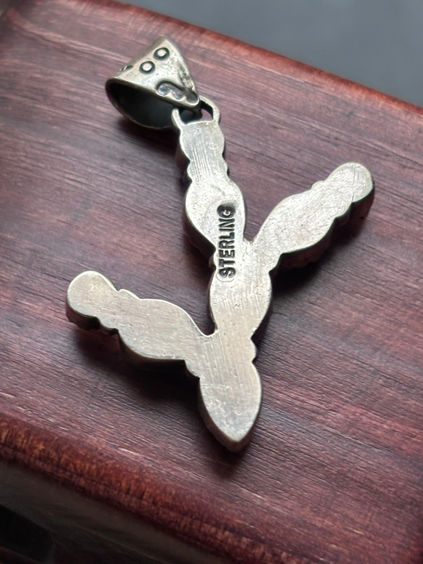 Turquoise Coral Cactus Pendant | Sterling Silver Southwestern Style A091