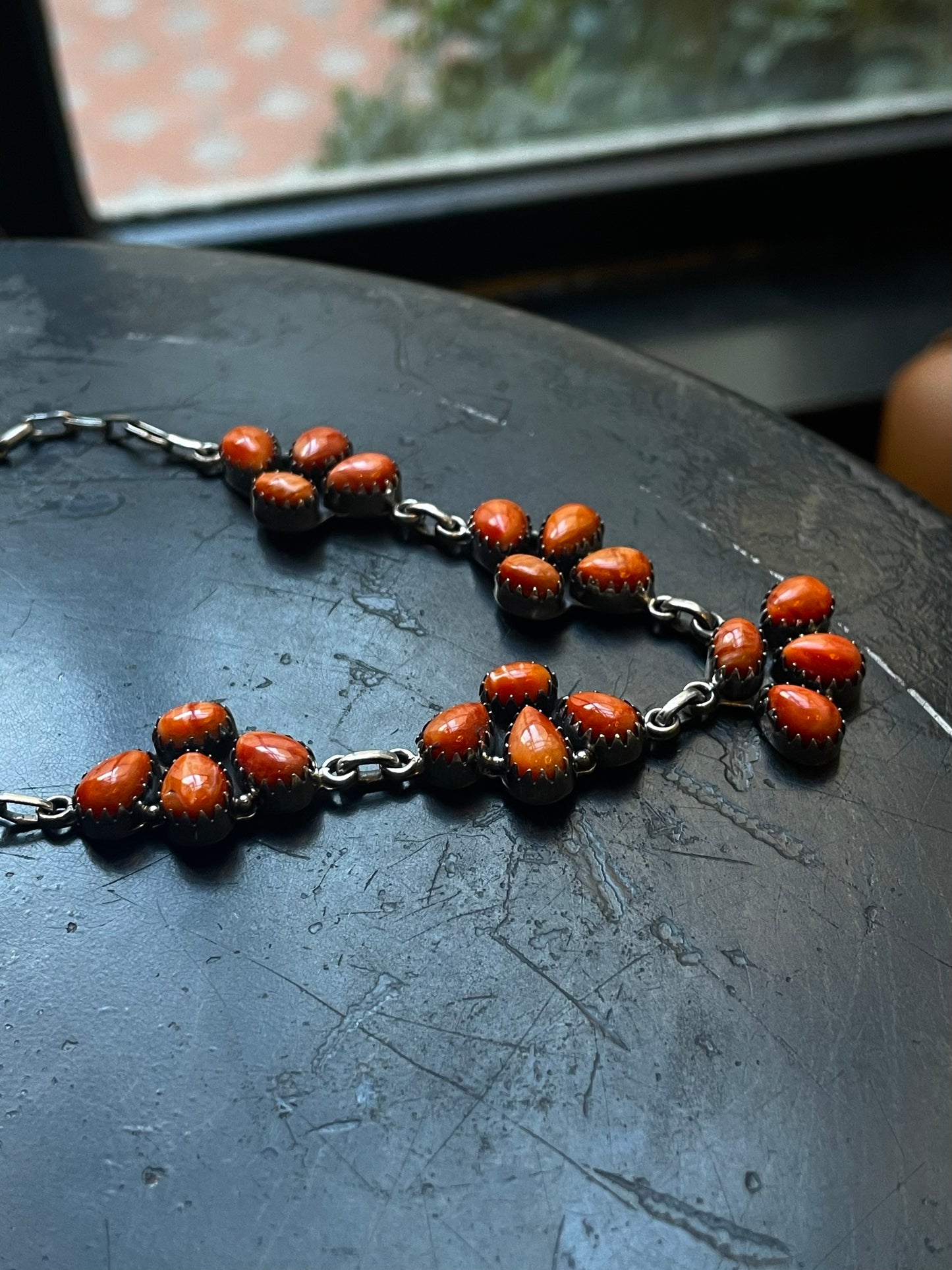 Spiny Oyster Cluster Necklace | Floral Station Design | 925 Silver E591