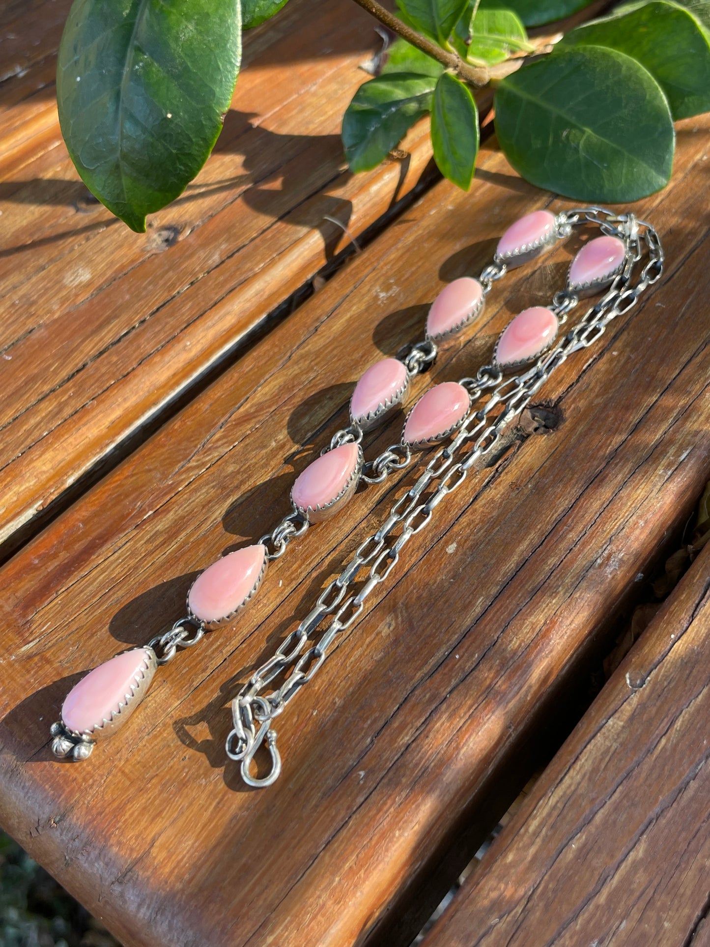 Pink Conch Drop Necklace | Sterling Silver 925 | Long Teardrop Statement | B897