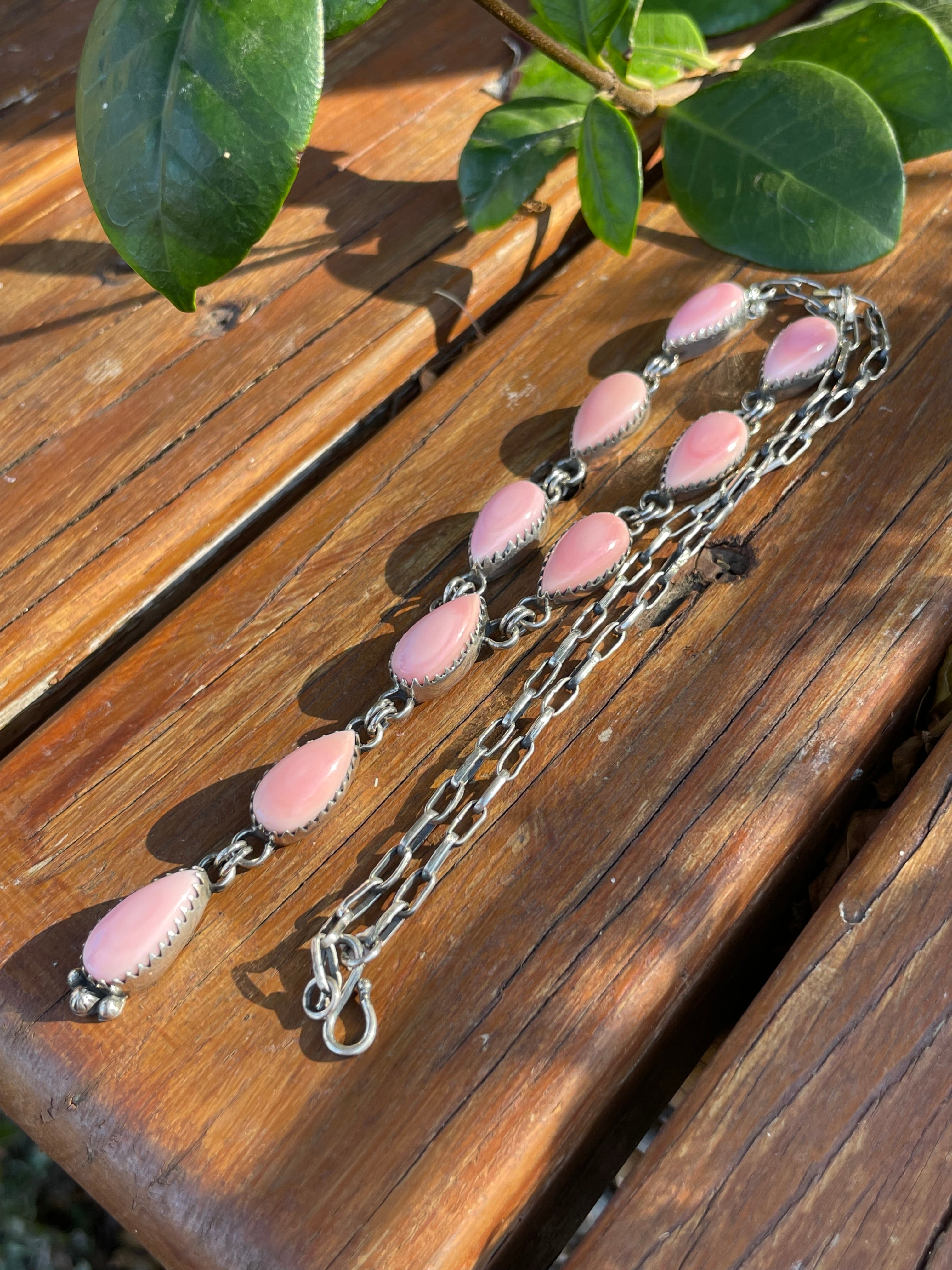 Pink Conch Drop Necklace | Sterling Silver 925 | Long Teardrop Statement | B897