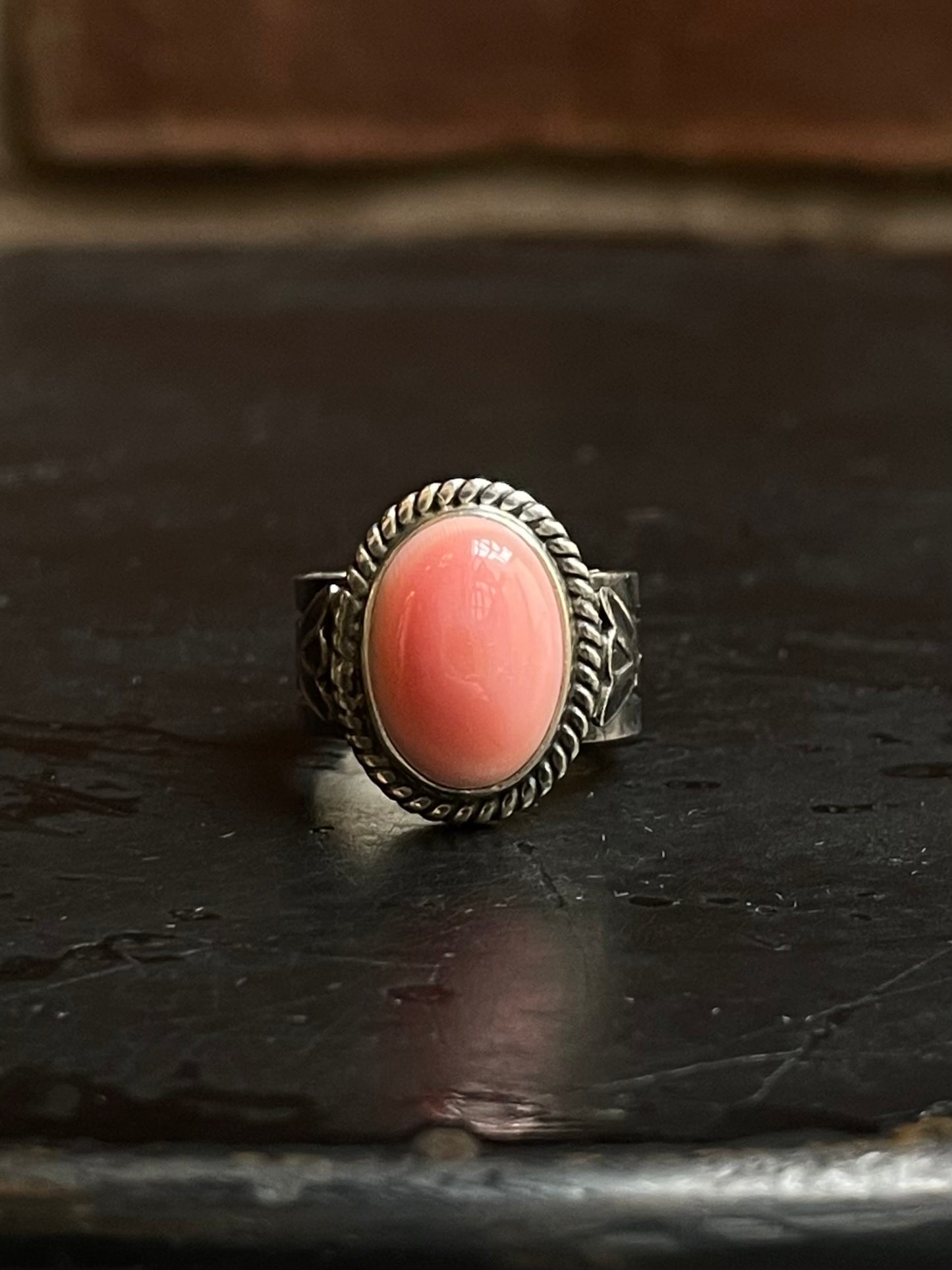 Pink Conch Rope Ring Size 6 | 925 Sterling Silver Southwest E135