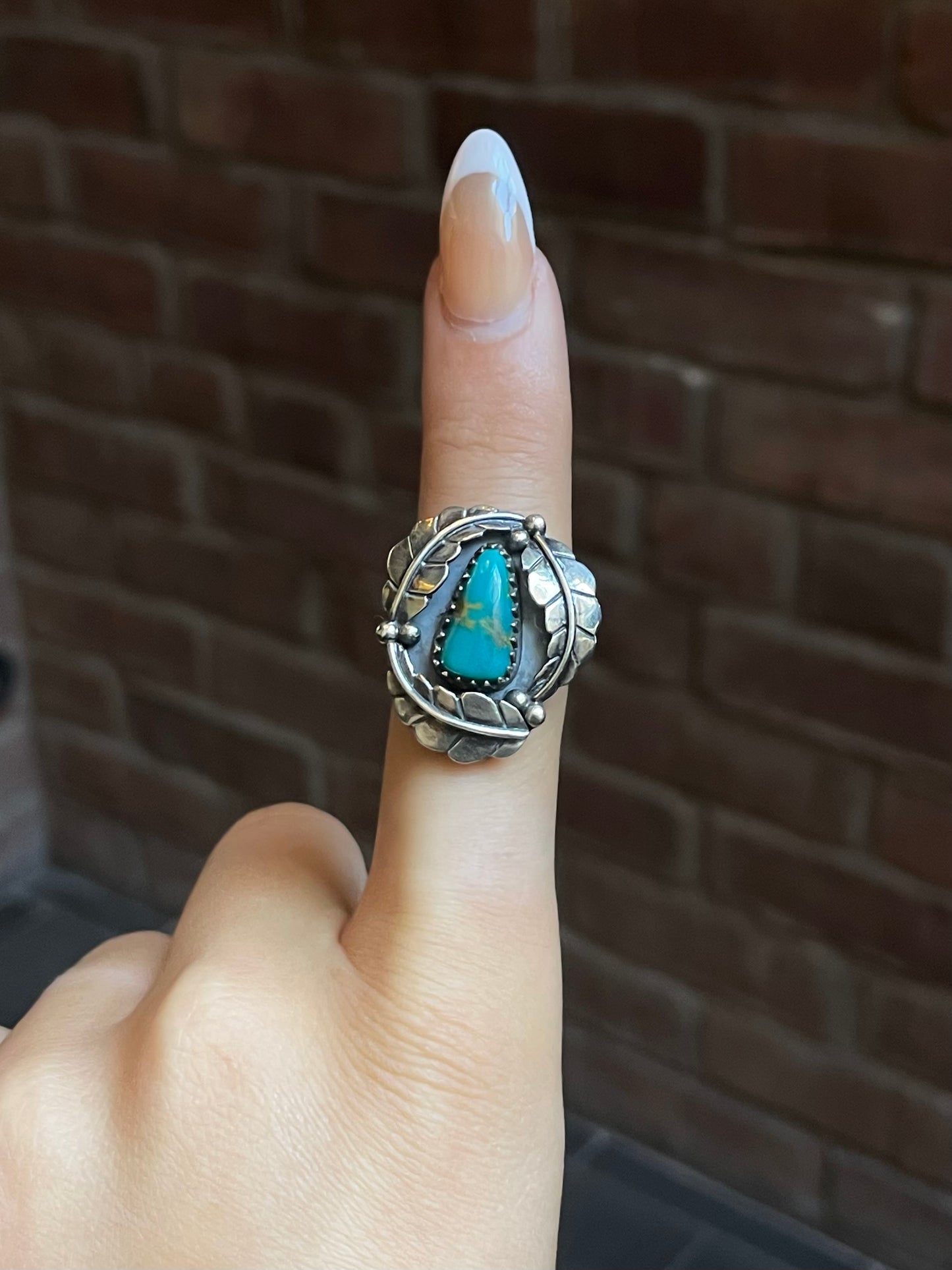 Turquoise Feather Ring Size 8 | Sterling Silver E871