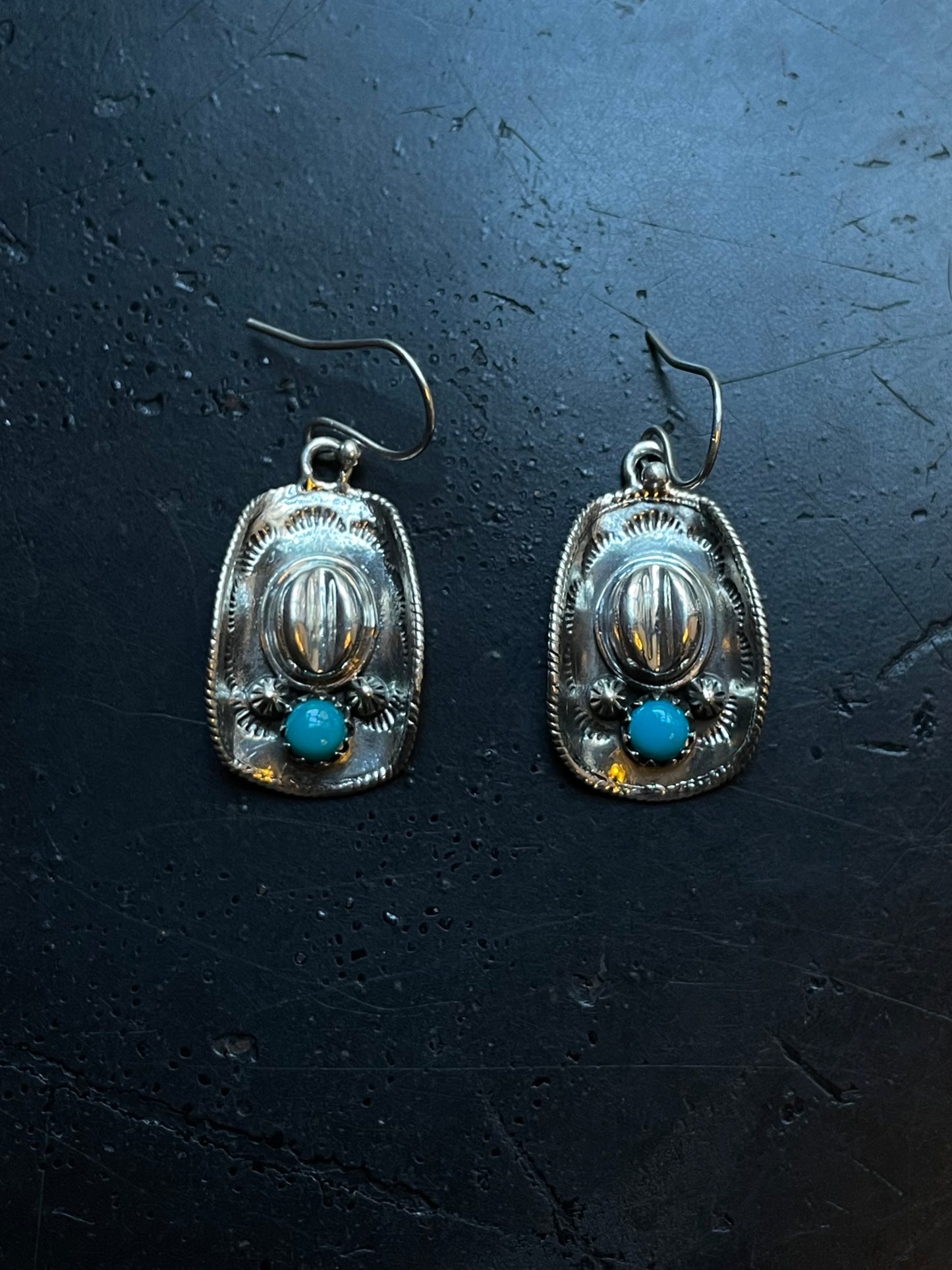 Turquoise Cowboy Hat Earrings | 925 Sterling Silver Hook E396
