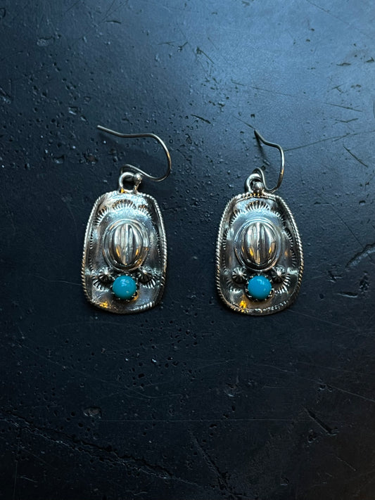 Turquoise Cowboy Hat Earrings | 925 Sterling Silver Hook E396