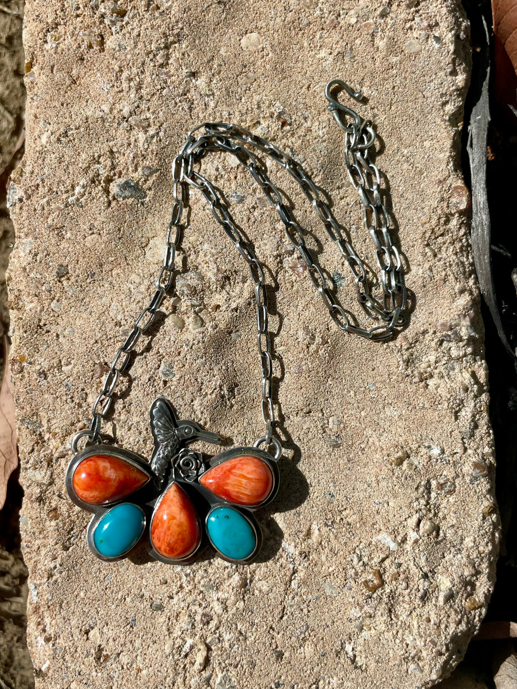 Spiny Oyster & Turquoise Hummingbird Necklace | 925 Sterling Silver D121