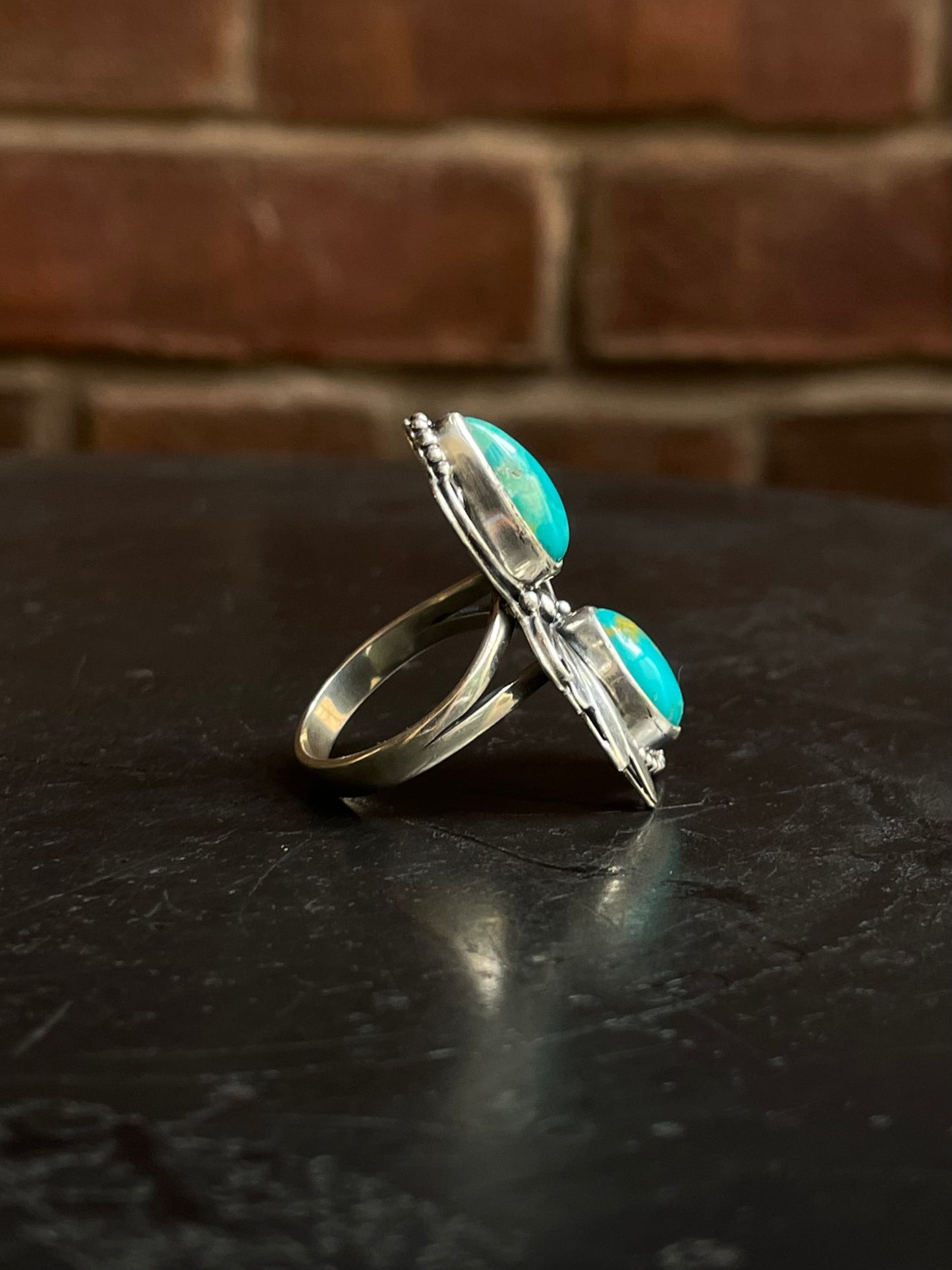 Kingman Turquoise Double Stone Ring | Sterling Silver | Size 10 G306