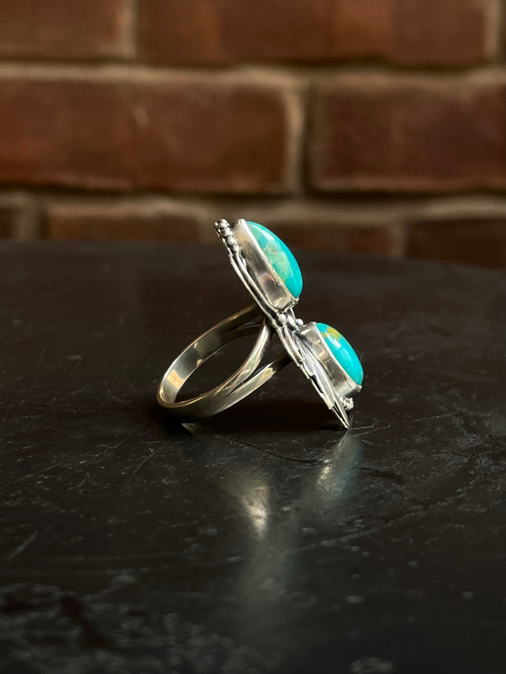 Kingman Turquoise Double Stone Ring | Sterling Silver | Size 10 G306
