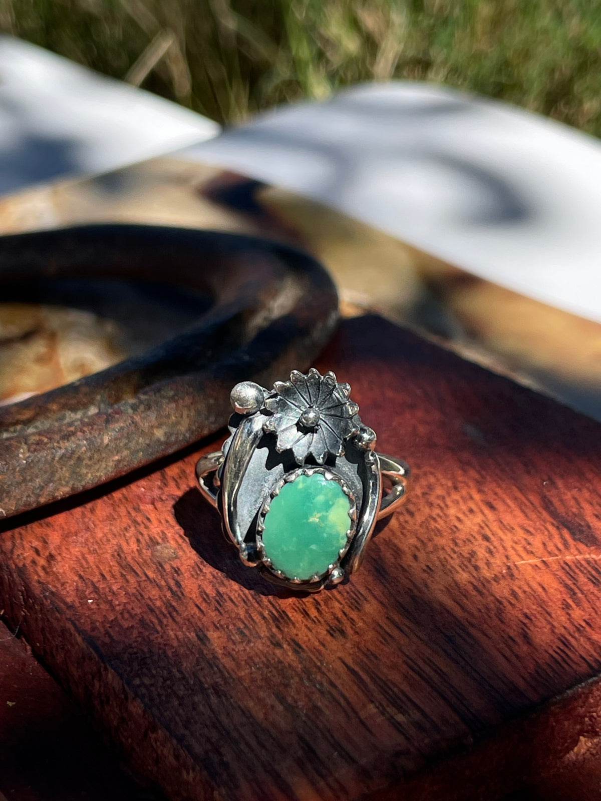 Turquoise Floral Ring | 925 Sterling Silver | Size 8 D349